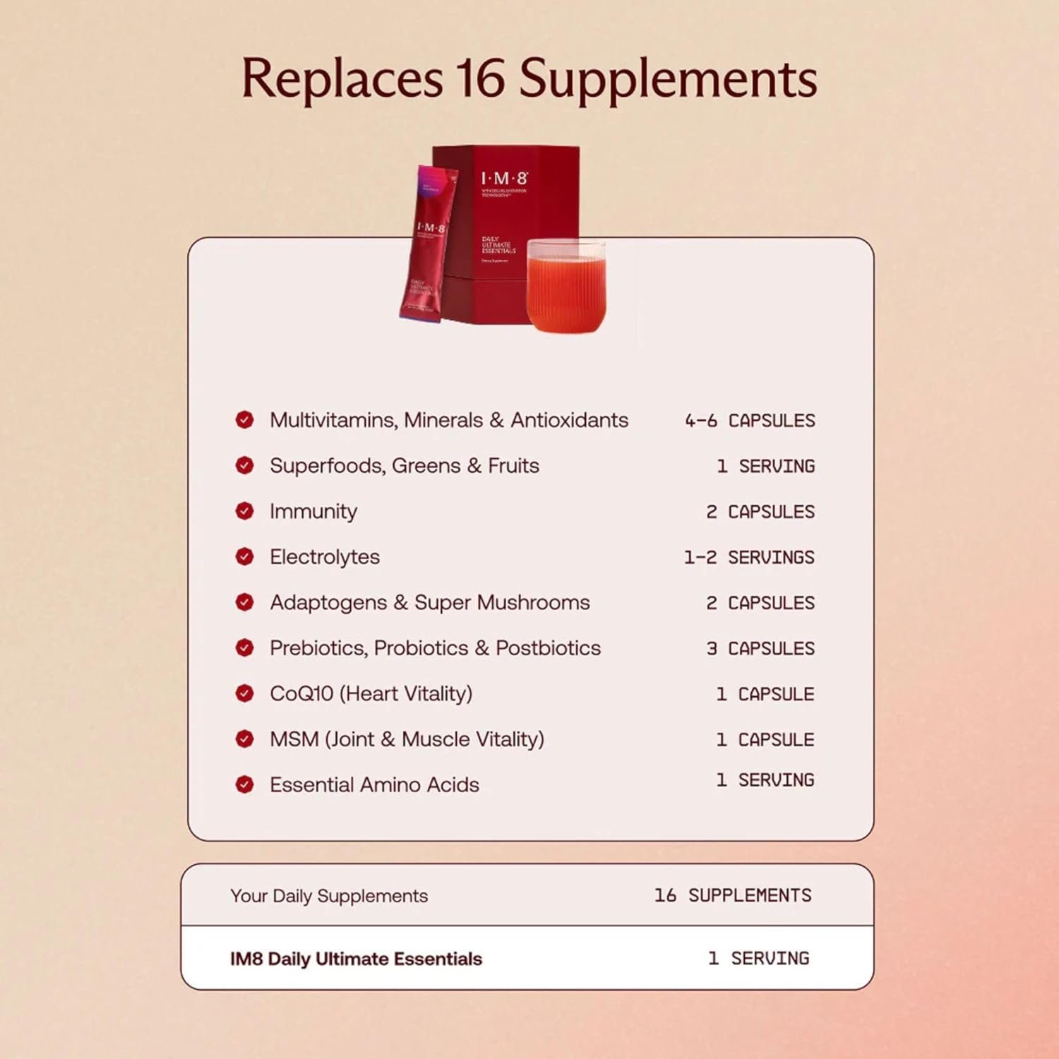 IM8 Daily Ultimate Essentials All-in-One Multivitamin Supplement, 92 Nutrient Rich Ingredients CoQ10, Probiotics, Vitamins, Greens, Gluten Free, Vegan (30 Packets, Variety Pack) - Image 4