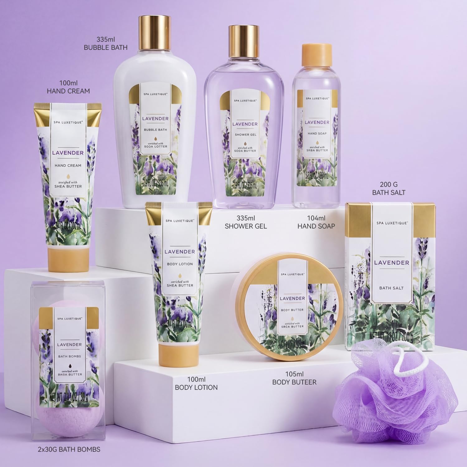 Spa Luxetique Gift Baskets for Women, Spa Gifts for Women - 10pcs Lavender Bath and Body Sets with Body Lotion, Bubble Bath, Relaxing Spa Sets, Birthday Mothers Day Gifts for Mom - Image 2