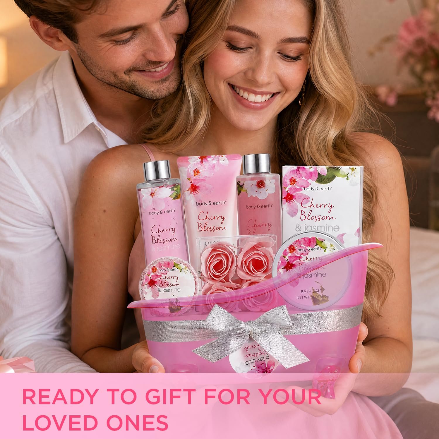 Body & Earth Spa Gifts for Women Self Care Kit - 8pcs Cherry Blossom & Jasmine Bath Sets for Women, Birthday, Mother's Day Gift Baskets for Mother, Wife, Girlfriends - Image 3