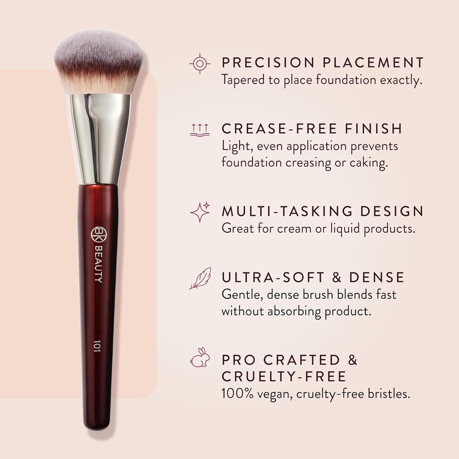 BK BEAUTY BRUSHES - 101 CONTOURED FOUNDATION BRUSH - Contoured Foundation Brush - Foundation Makeup Brushes - Face Brush For Liquid Or Cream Foundations - Image 3
