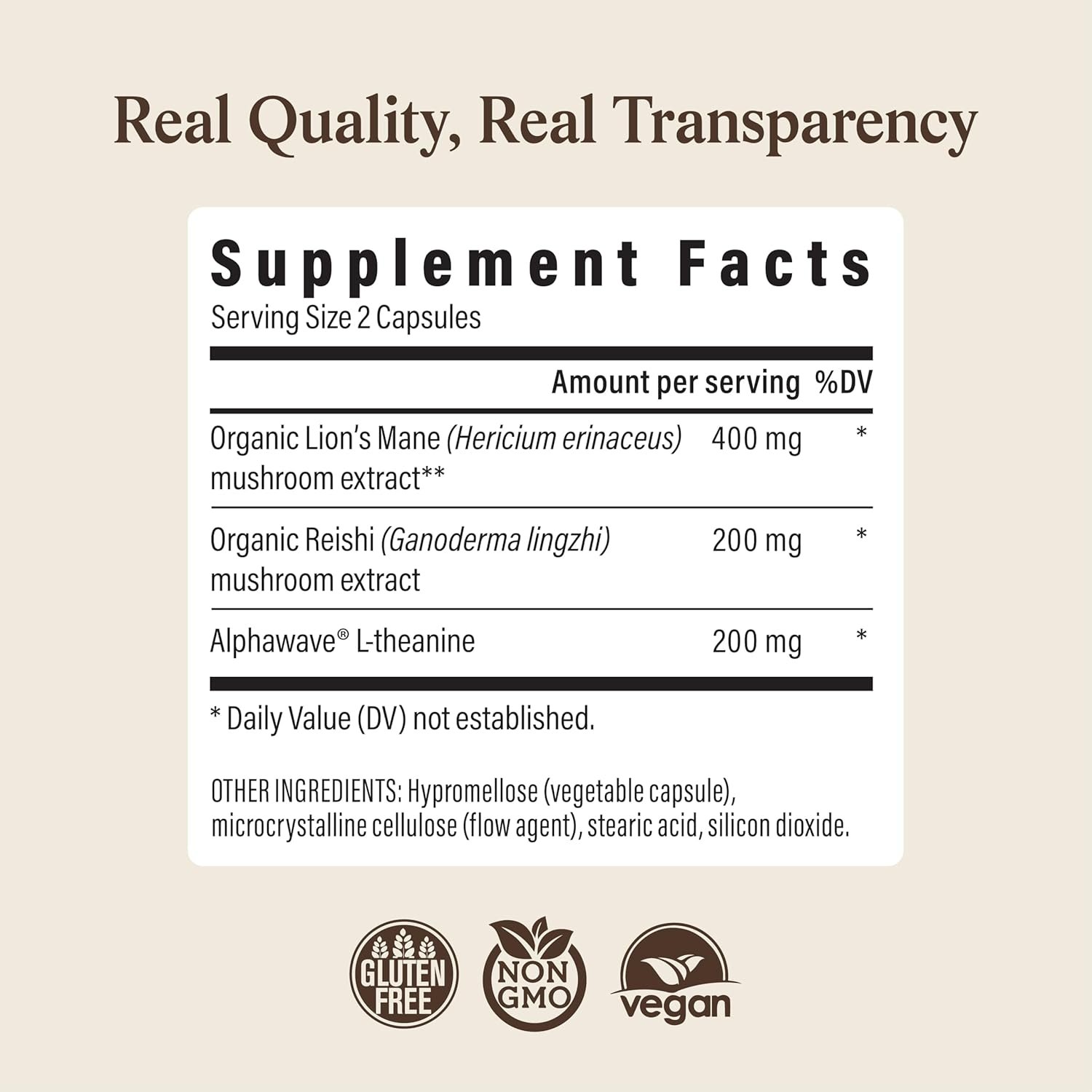 Real Mushrooms Calm Lions Mane Capsules (90 Count) – 400mg Organic Lions Mane Fruiting Body Extracts, 200mg Organic Reishi, 200mg AlphaWave L-Theanine for Calm Clarity & Relaxed Alertness, 90ct - Image 9