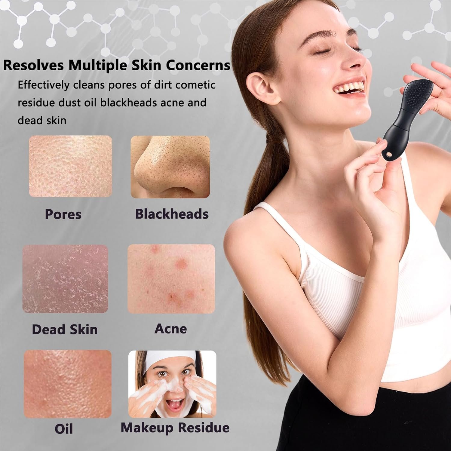 Silicone Face Scrubber Black Head Remover for Face- Appliances for Removing Make-up for Deep Cleansing Blackhead Remover Tools Face Spatula Makeup Removal Washing Brushes Pore Cleaner (Black) - Image 5