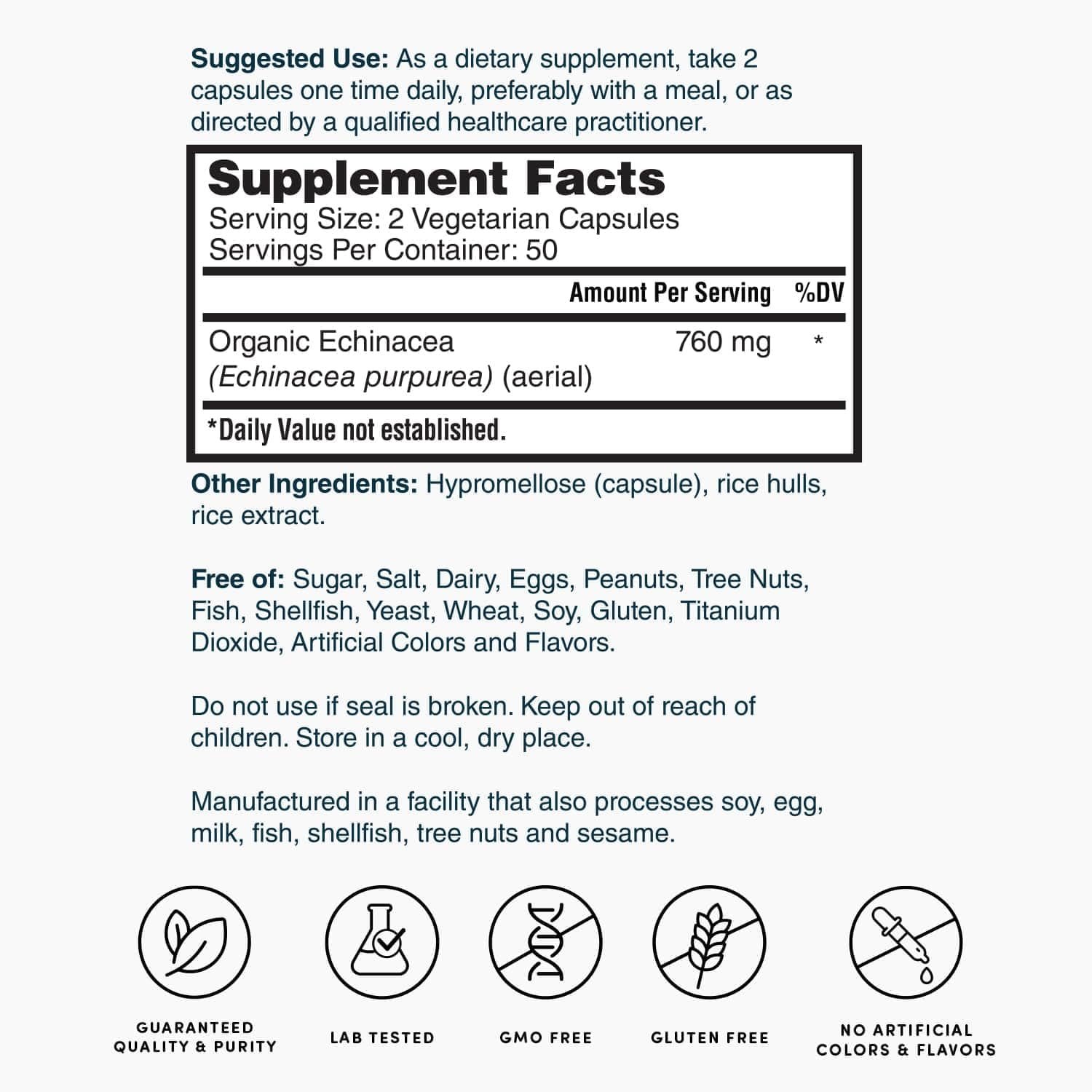 Nature's Lab Echinacea 760mg Dietary Supplement - Powerful All Natural Immune System Support - Non-GMO, Gluten Free - 100 Capsules (50 Day Supply) - Image 6