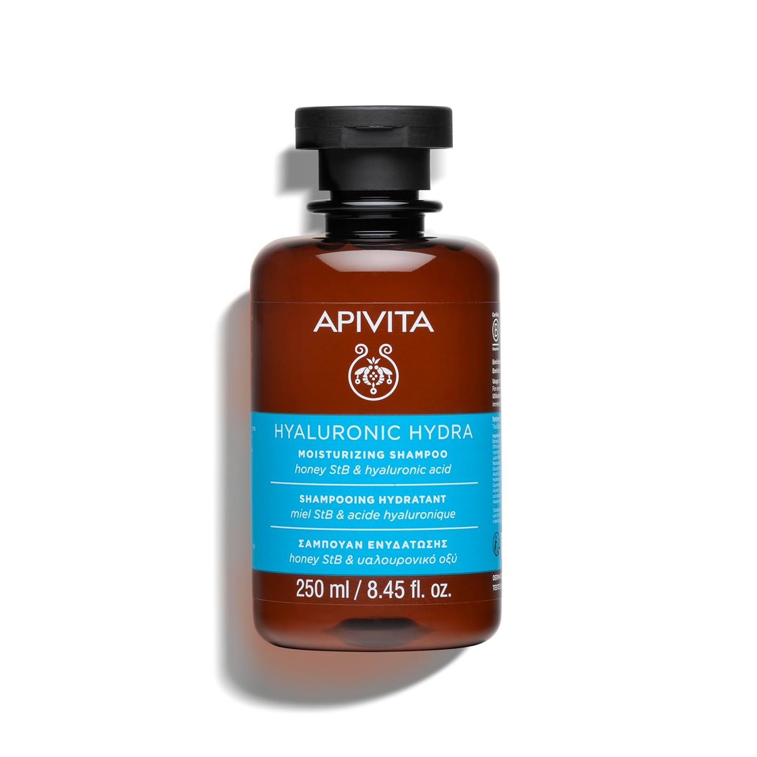 Apivita HYALURONIC HYDRA Shampoo, Natural moisturizing shampoo with hyaluronic acid,and honey StB, Offers deep hair hydration, frizz control, hair breakage