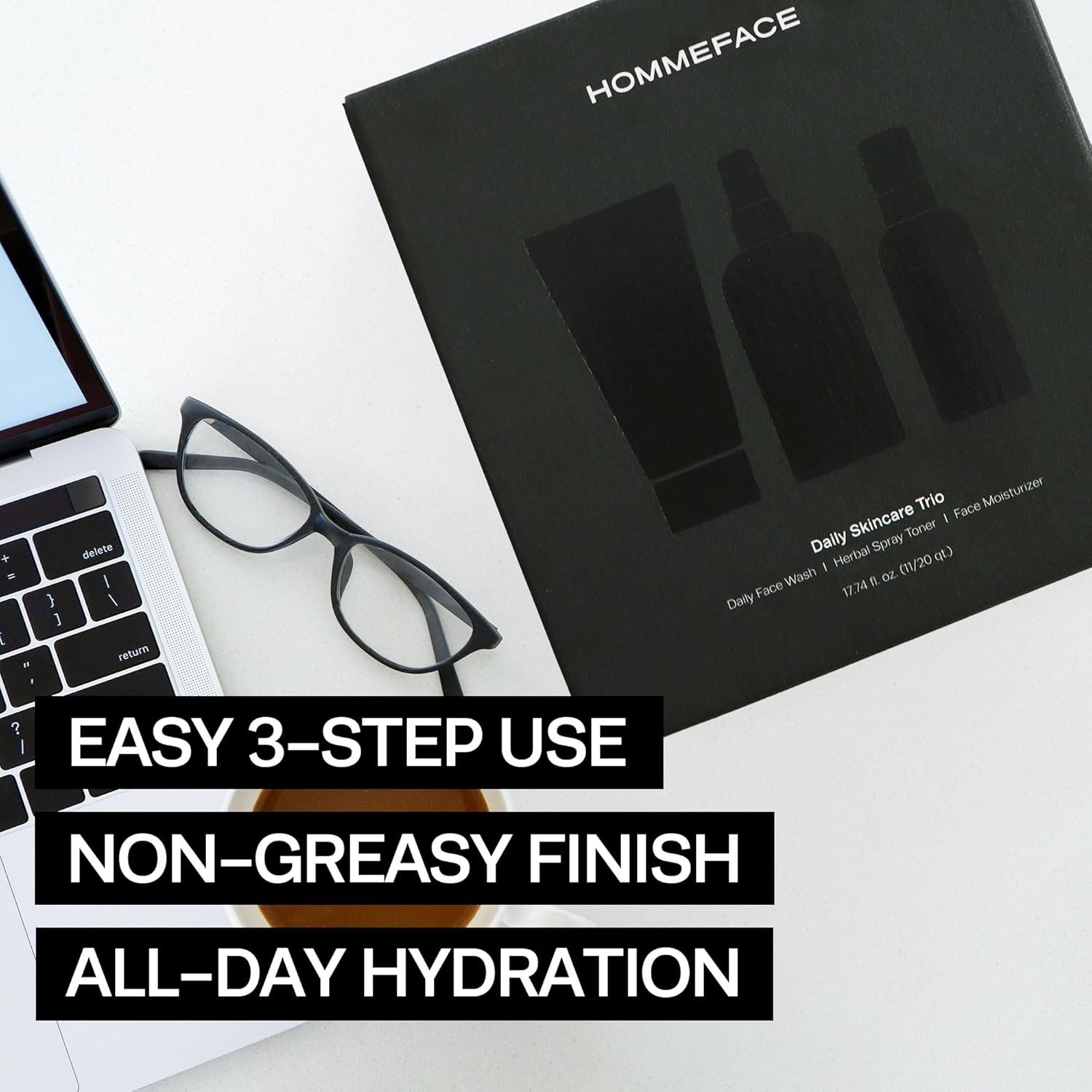 HommeFace Men’s Daily Trio 3-Step Daily Routine Set with Face Wash, Herbal Spray Toner & Moisturizer - Korean Skincare Technology with CICA, Tea Tree Leaf & Witch Hazel Extracts, for All Skin Types - Image 2