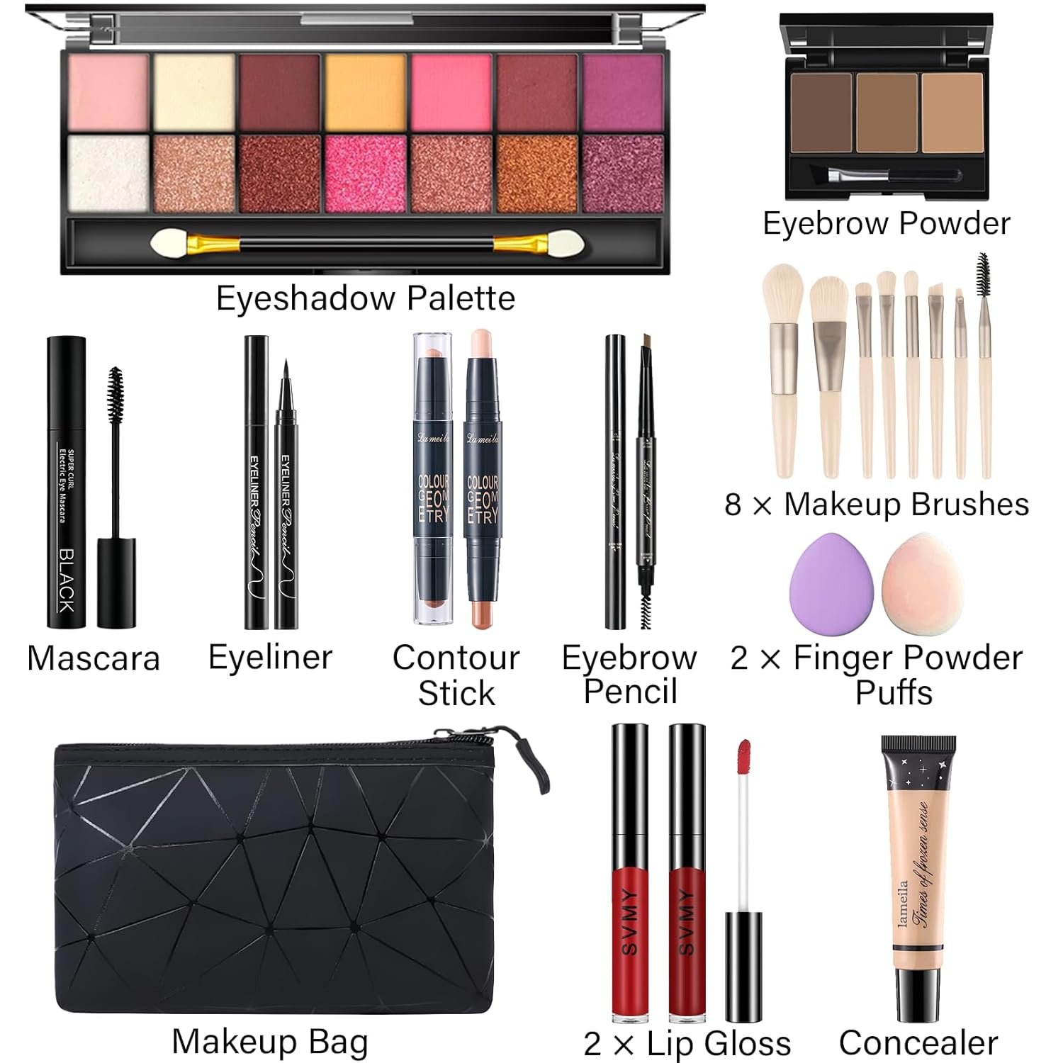 Makeup Set for Women, Makeup Kit for Women Full Kit, Travel Makeup Set, Makeup Gift Set for Girls, 14-Color Eyeshadow Palette, 2 x Lip Gloss, Eyebrow Powder, Contour Stick, Face Make up 01 - Image 2