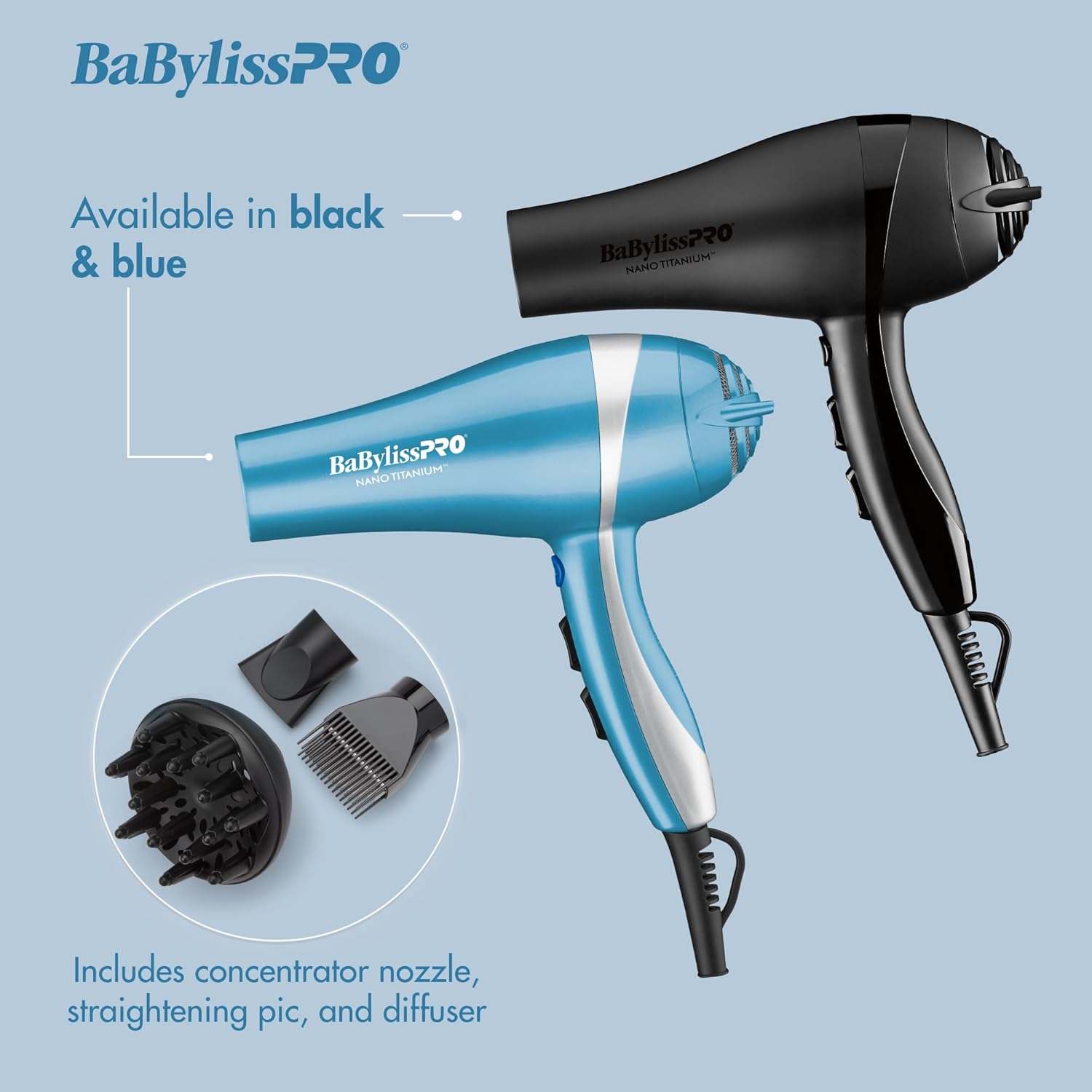 BaBylissPRO Nano Titanium 2000-Watt Blow Dryer with Concentrator Nozzle, Professional Grade Ionic Corded Styling Tool for Hair - Image 6