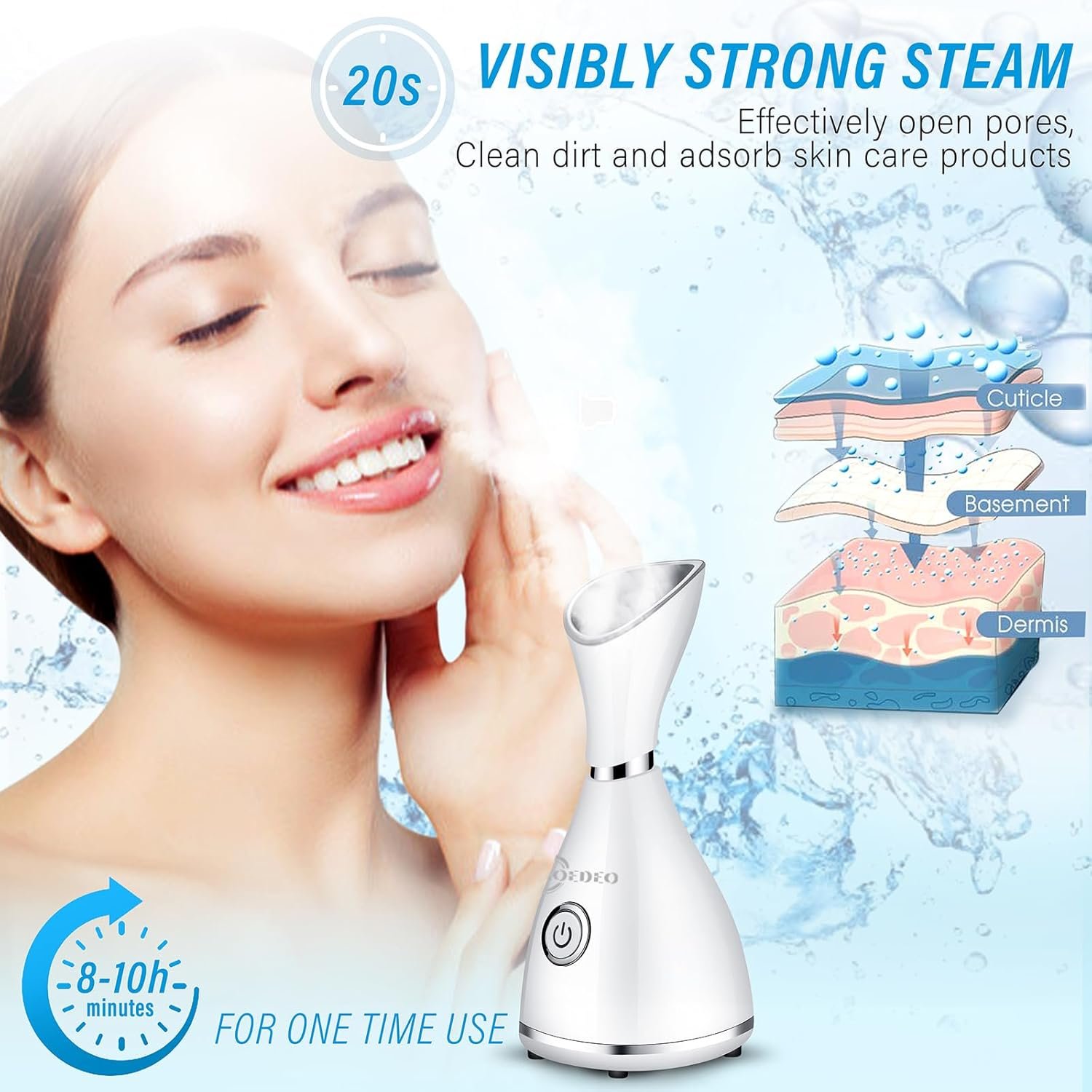 Nano Ionic Face Steamer - Warm Mist Humidifier for Deep Facial Cleansing - 4 Piece Stainless Steel Skin Kit, Hair Band, Wash Face Sponge - Image 4