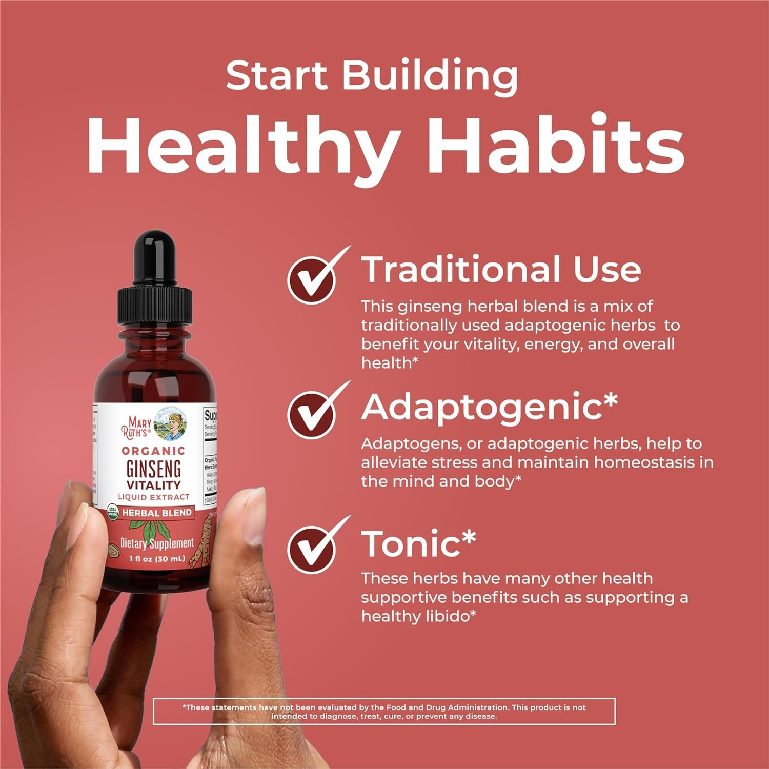 MARYRUTH'S Organics Herbal Supplement for Brain Function | Boost Energy | Memory | Vitality USDA | Ginseng with Ashwagandha | Eleuthero and Maca Root Extract | 1 Fl Oz - Image 5