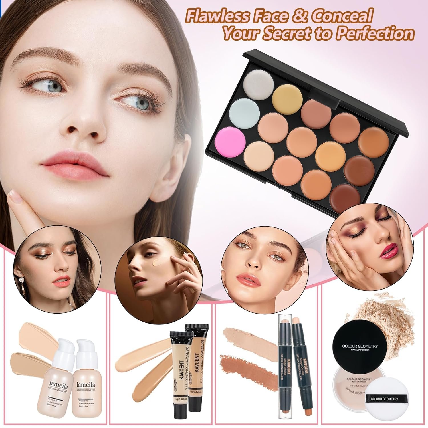 KAVCENT Makeup Kit Makeup Sets for Teens Makeup kits for Women Teenagers Make up Eyeshadow Palette Foundation Concealer Lipgloss Loose Powder Makeup Kit for Women Full Kit - Image 5