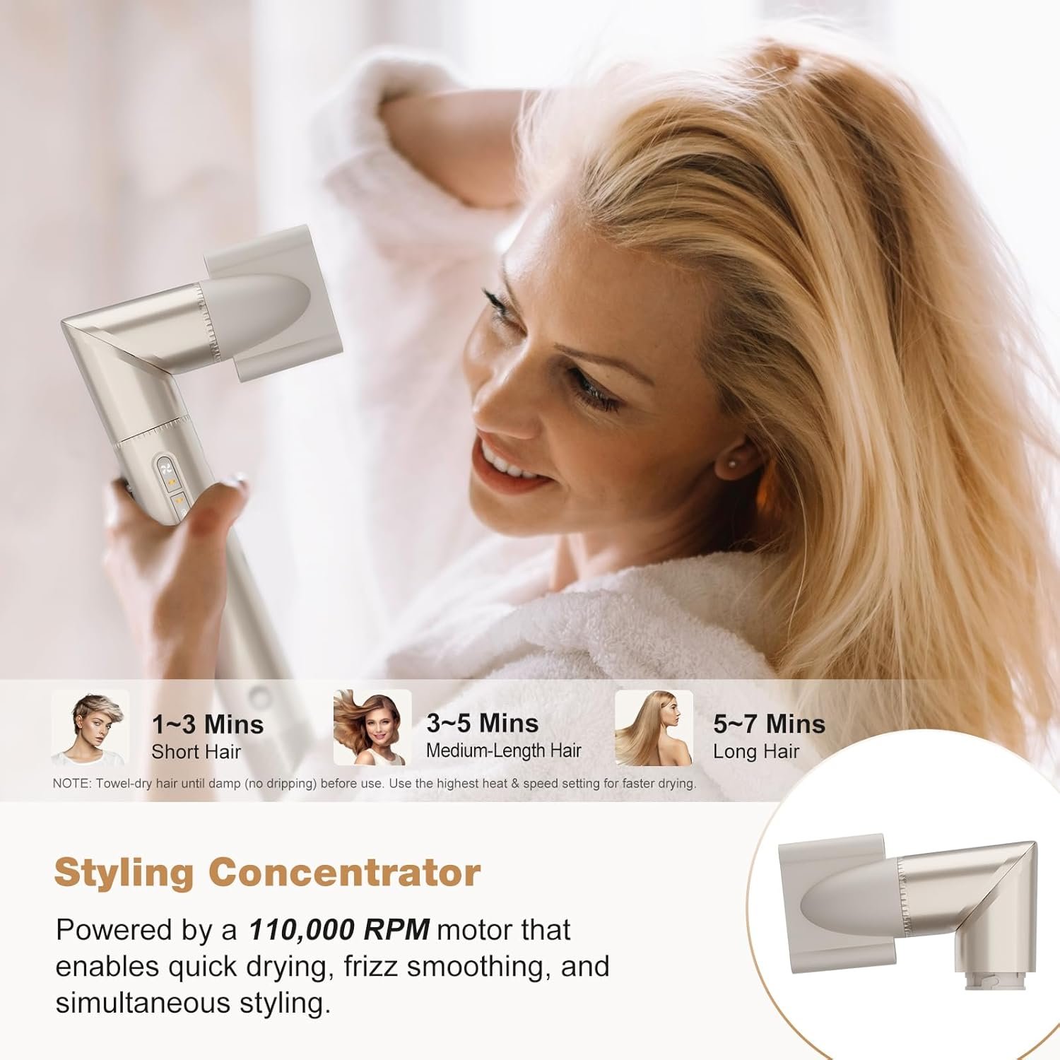 7MAGIC 7-in-1 Hot Air Styler, Hair Styler Dryer Brush with Auto-Wrap Curlers, High-Speed Hair Dryer for Fast Drying, Volumizing & Straightening, Travel Case Included, Champagne Gold - Image 4