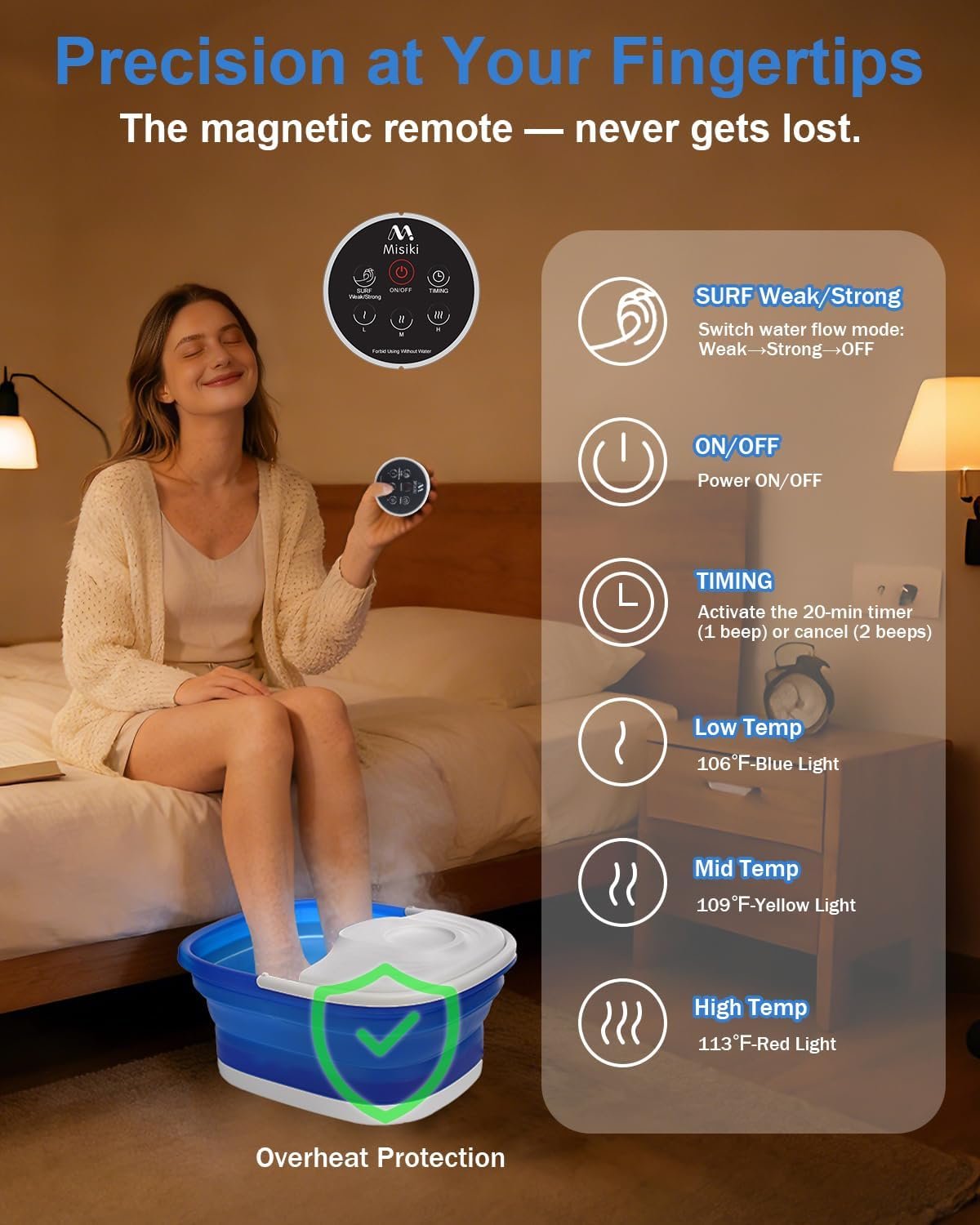 Collapsible Foot Spa Bath with Heat, Remote Control & 16 Massage Rollers, Fast Heating Pedicure Tub for Relaxing Tired Feet, Foot Soaker with Surf & Red Light, Fits Men Size 12 (Royal Blue) - Image 6