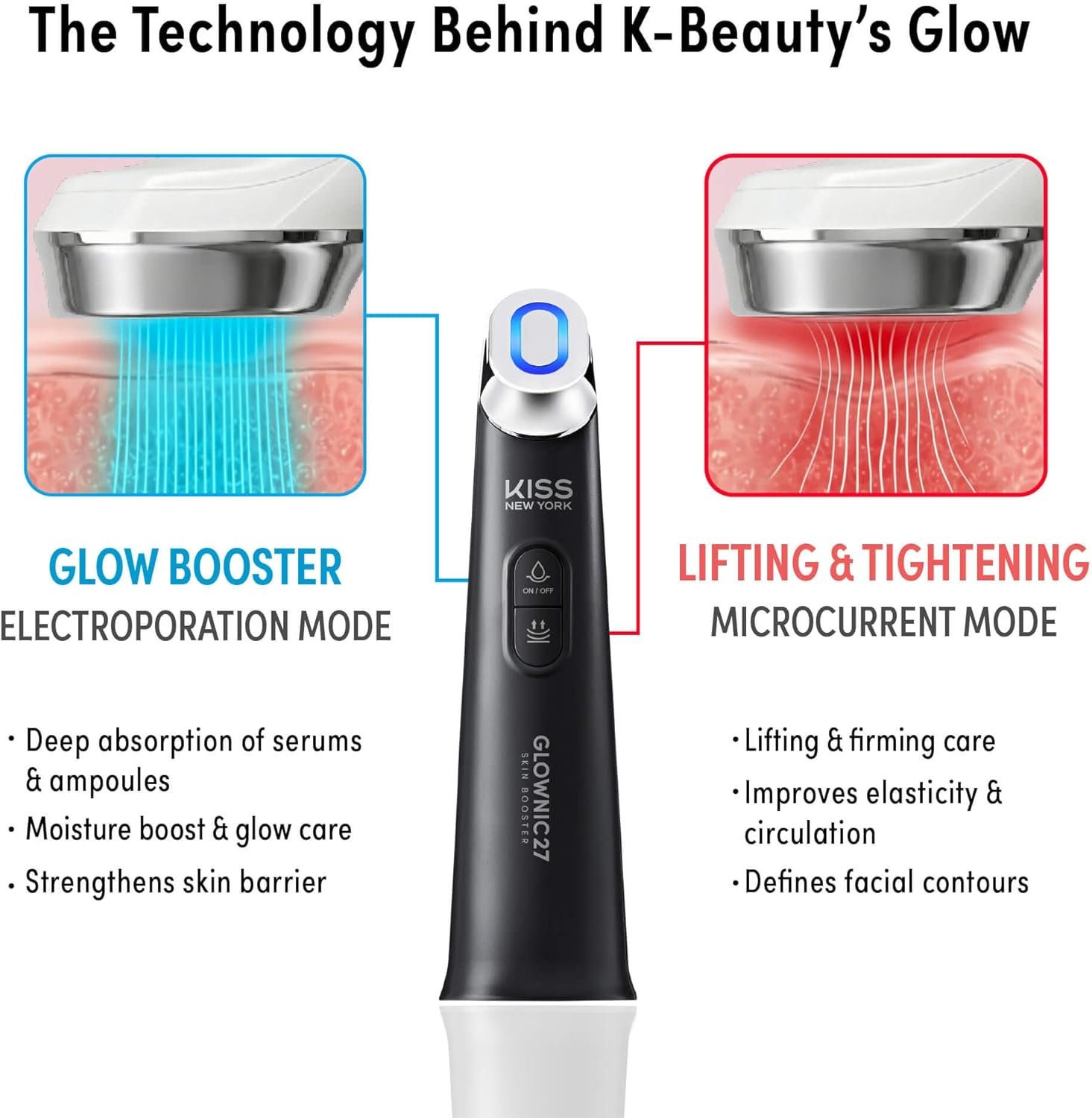 KISS NEW YORK GLOWNIC27 Facial Beauty Device, Microcurrent Glass Glow Skin Booster for Enhancing Korean Skin Care Absorption and Ability to Lift, Improves Hydration Barrier, Elasticity, Even Tone - Image 5