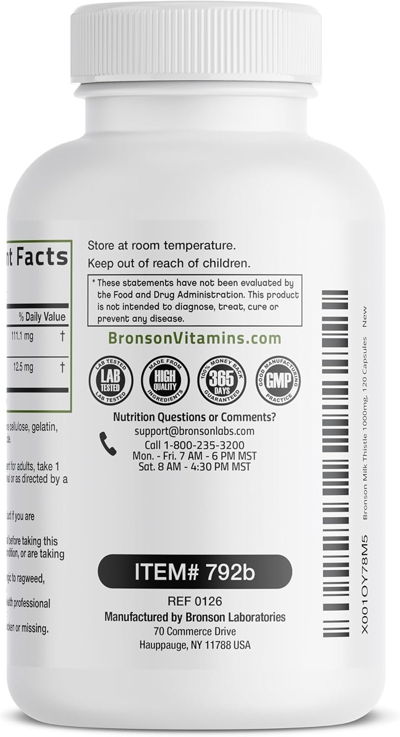 Bronson Milk Thistle Silymarin Marianum & Dandelion Extract Liver Health Support, Antioxidant Support, Detox, 120 Capsules - Image 7