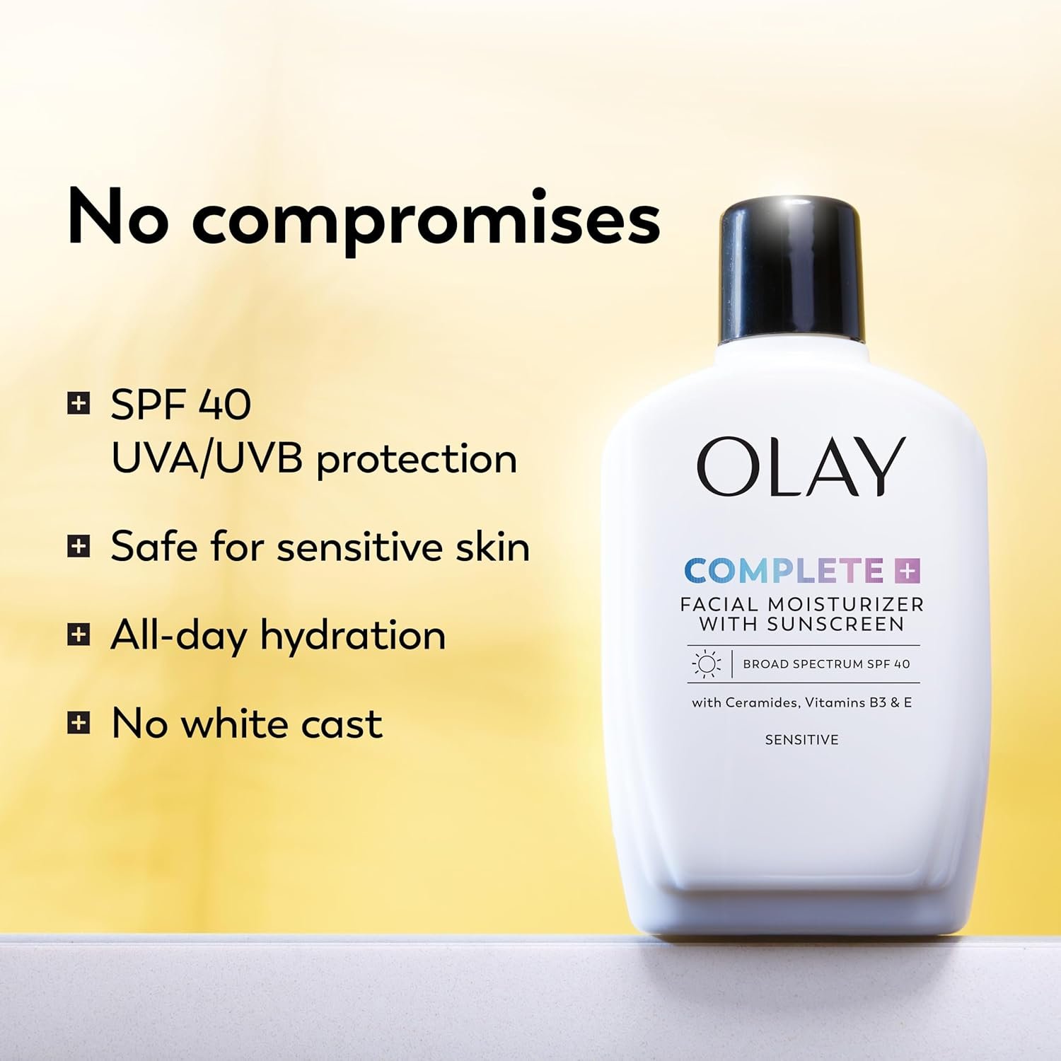 Olay Complete+ Face Moisturizer with Sunscreen SPF 40, For Sensitive Skin, Broad Spectrum Sun Protection, Fragrence-Free - No White Cast on All Tones, Nourishes Moisture Barrier - Ceramides, 6 Oz - Image 3