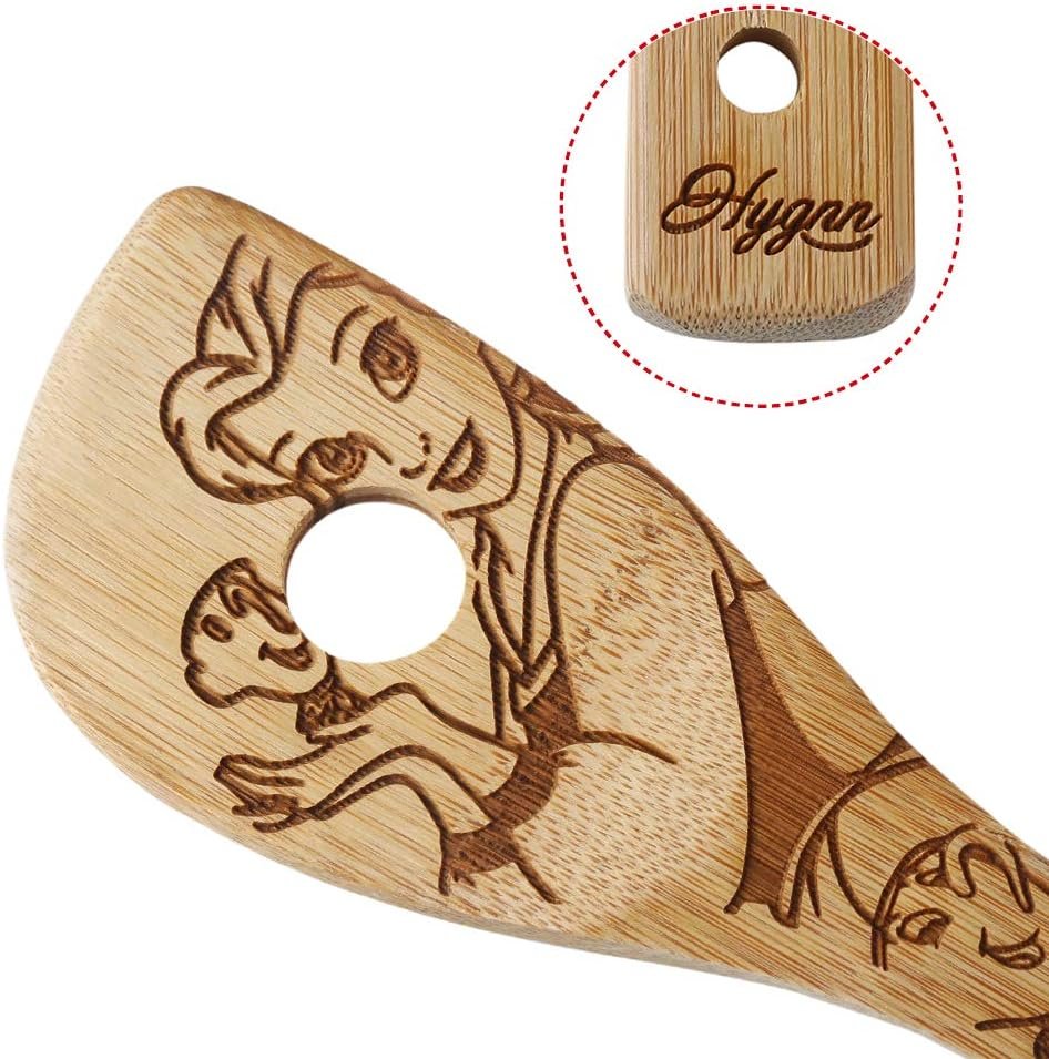 Beauty and the Beast Burned Wooden Spoons Cooking &Serving Utensils Set Bamboo Spoon Slotted Kitchen Utensil Fun Gift Idea Warming Present (Set of 5) - Image 3