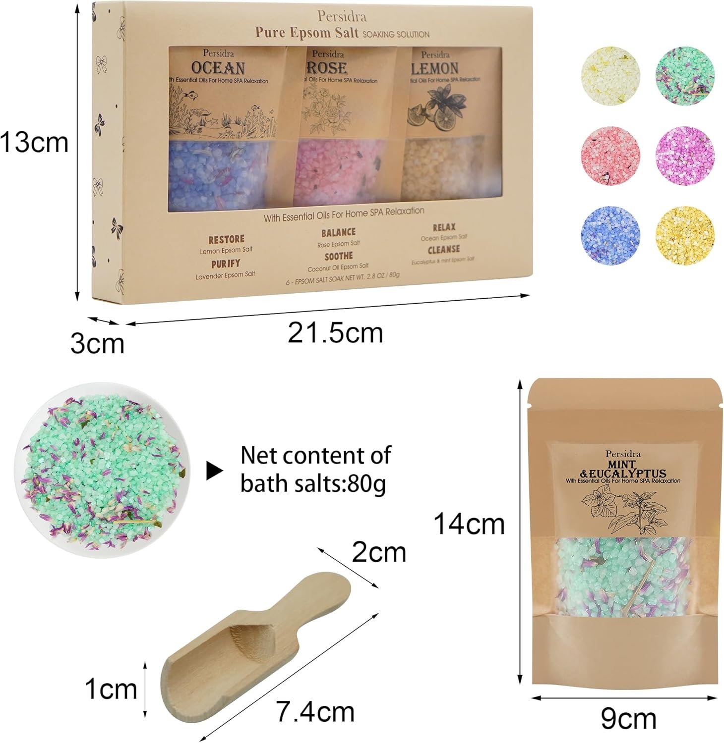 Bath Salts, Bath Salts for Women Relaxing, Father's Day Birthday Gifts, Self Care for Women and Men, Individual Packets with Natural Sea Salt, Minerals and Dried Flower, Spa Bath & Foot Soak, 6 Scents - Image 8