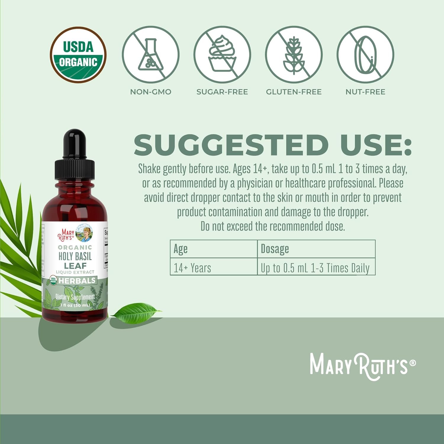 MARYRUTH'S Organics Holy Basil Sugar Free | Tulsi Holy Basil Herbal Liquid Drops | Antioxidant | Cognitive Function | Digestive Support | Energy Levels | Vegan | Non-GMO | 1 Fl Oz - Image 3
