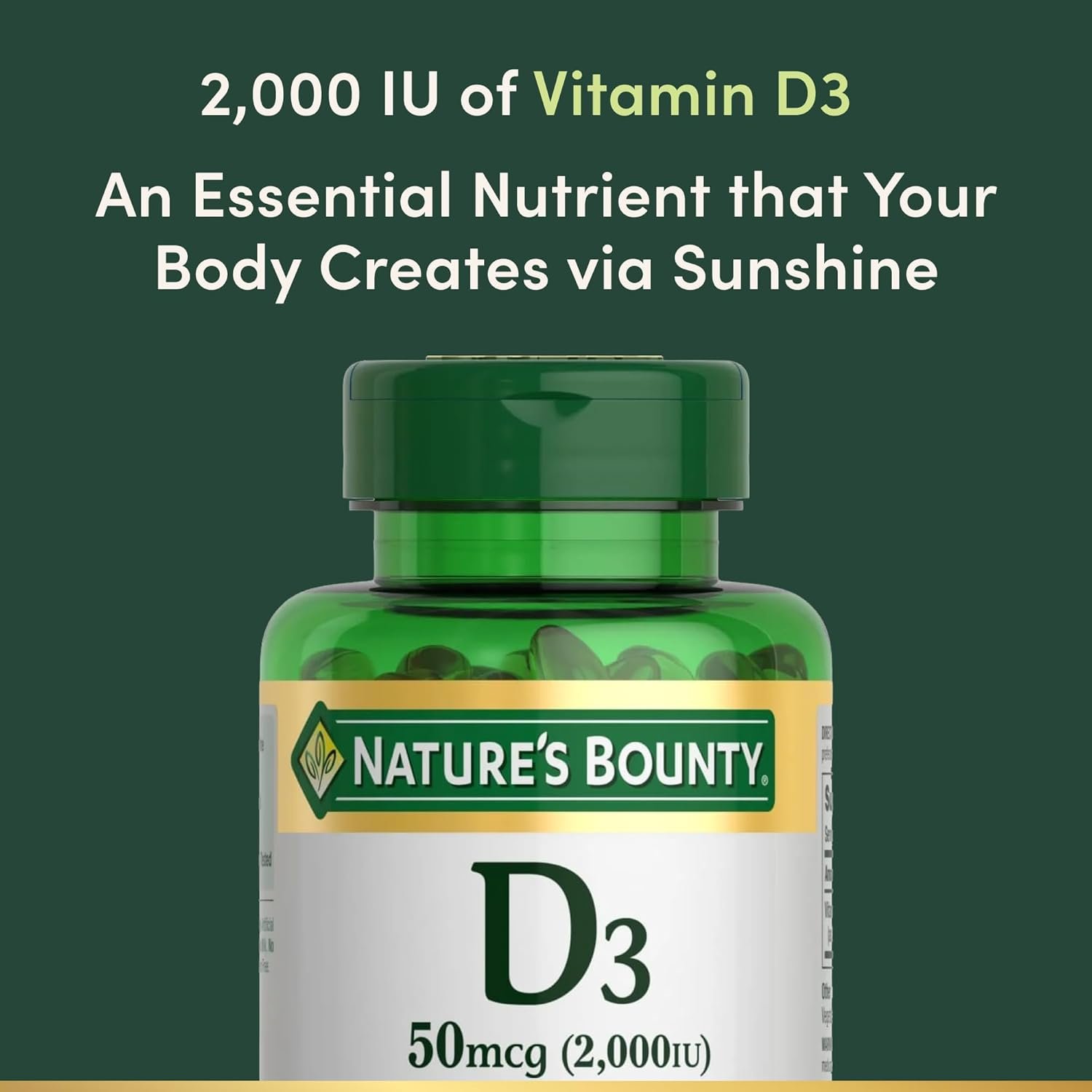 Nature's Bounty Vitamin D3 2000 IU | Supports Immune Health, Calcium Absorption & Bone Strength | Essential for Healthy Bones | Non-GMO, No-Gluten | 350 Softgels, 1 Serving Per Day for Daily Health - Image 3