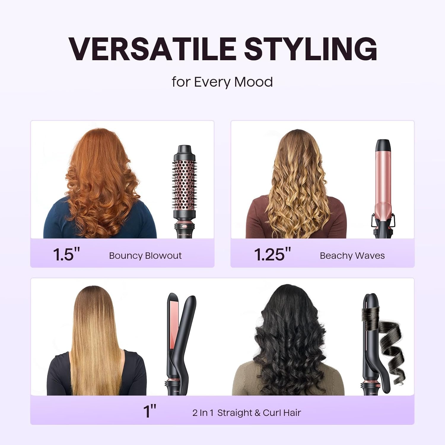 Wavytalk 3 in 1 Curling Wand Set, Multi Curl, Curling Iron Set with Heated Round Brush, Flat Iron Hair Straightener, 1 1/4 inch Curling Iron, Dual Voltage Hair Curler - Image 2