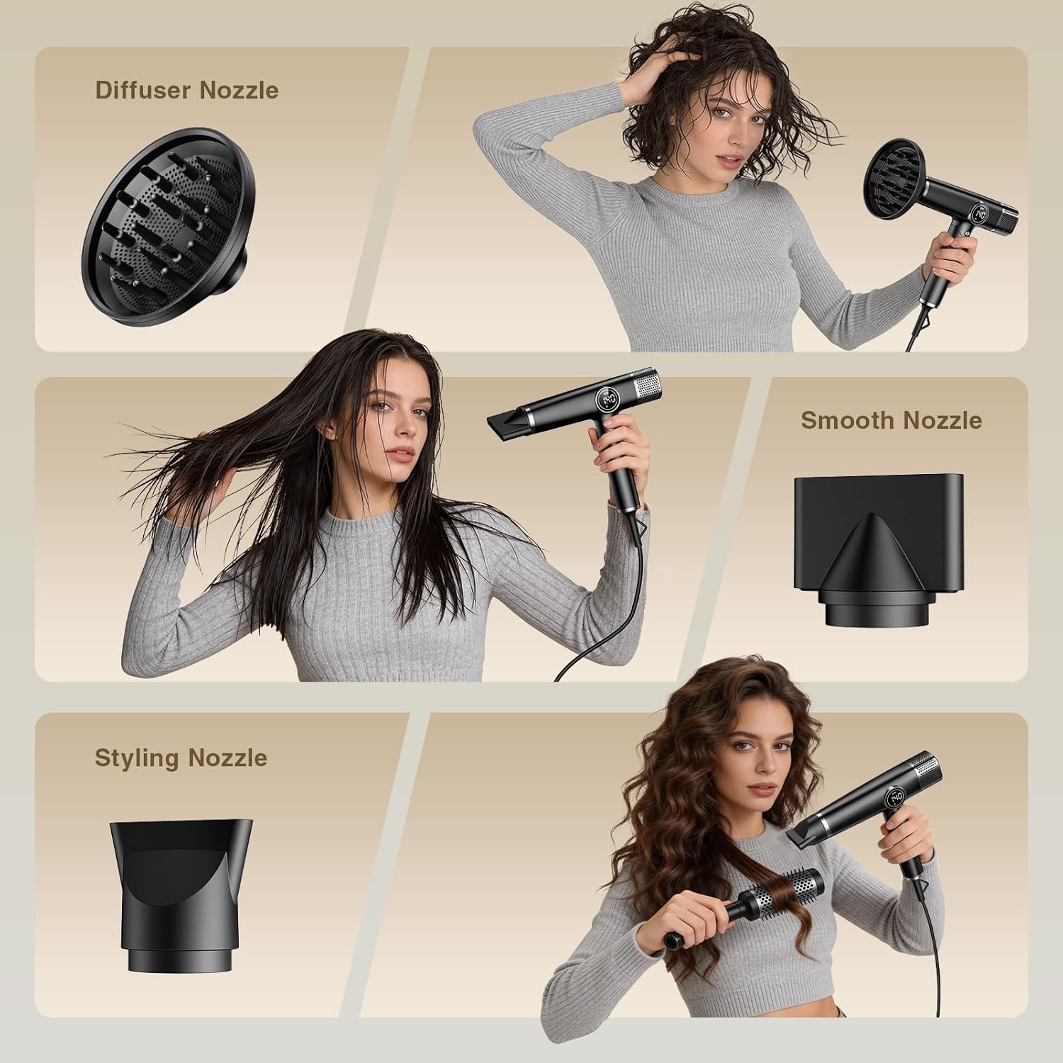 Dual Voltage Travel Hair Dryer with Diffuser, 1900W Professional High-Speed Ionic Blow Dryer for Fast Drying, Lightweight, No Heat Damage, Global Use 110V-240V - Image 5