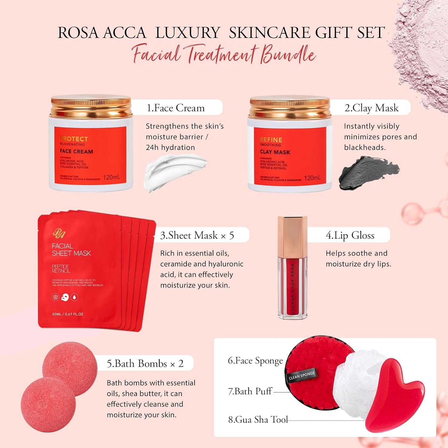 Gifts for Women, Red Rose 32 Pcs Face Skin Care Gifts Set, Birthday Gift for Women, Bath and Body Gifts Basket Set, Spa Set & Self-Care Basket, Thinking of You Gift, Christmas, Anniversary, Wife - Image 3