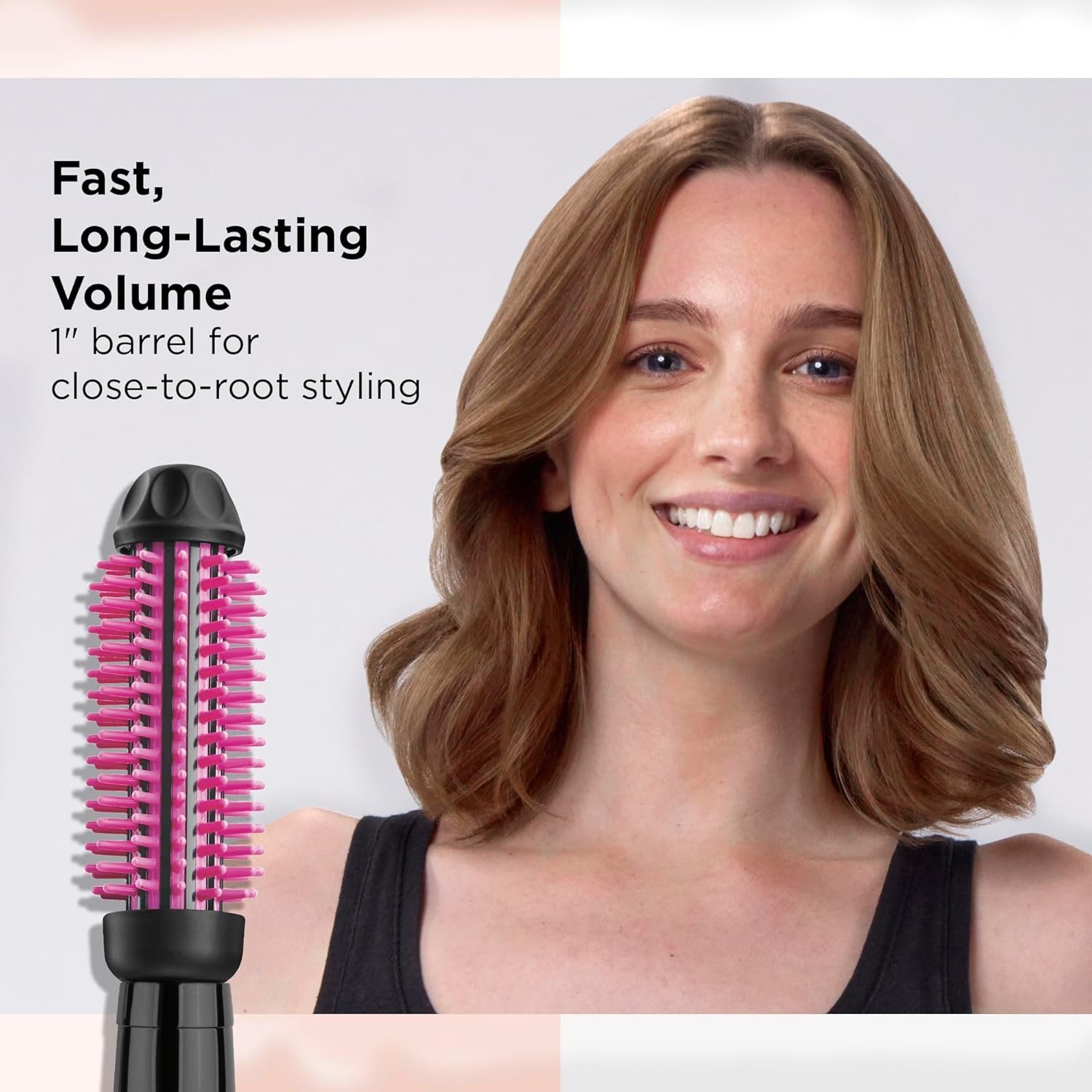 REVLON Silicone Bristle Heated Hair Styling Brush | Fast, Long Lasting Volume for Easy Styling | 1" Barrel for Full Body and Smooth Styles (Black/Pink) - Image 4