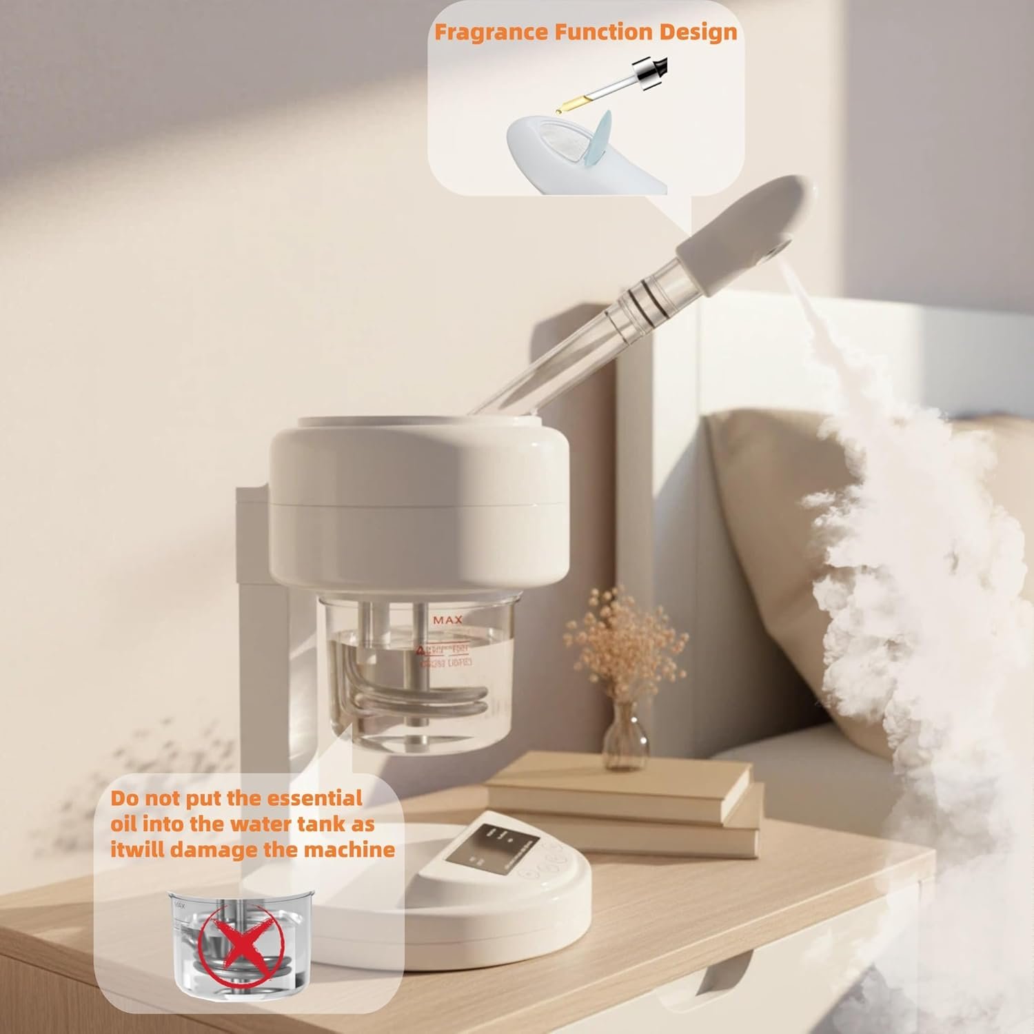 Nano Ionic Facial Steamer, 360° Rotatable Portable Mist Sprayer, Warm Mist Face Steamer for Pores Deep Cleansing Skin Moisturizing, Home SPA Facial Skin Care Device, White - Image 4