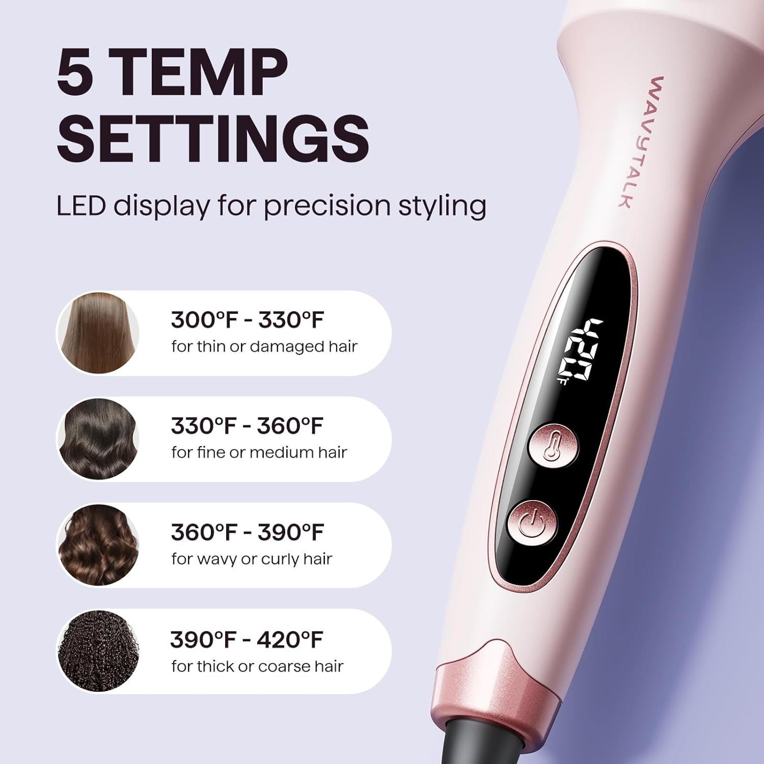 Wavytalk Thermal Brush, Blowout Boost 1.5 inch Heated Round Brush for Blowout Look, Dual Voltage, Pink, Sakura, Tourmaline Ceramic, Negative Ion Technology, 5 Temperature Settings, Less Damage - Image 5
