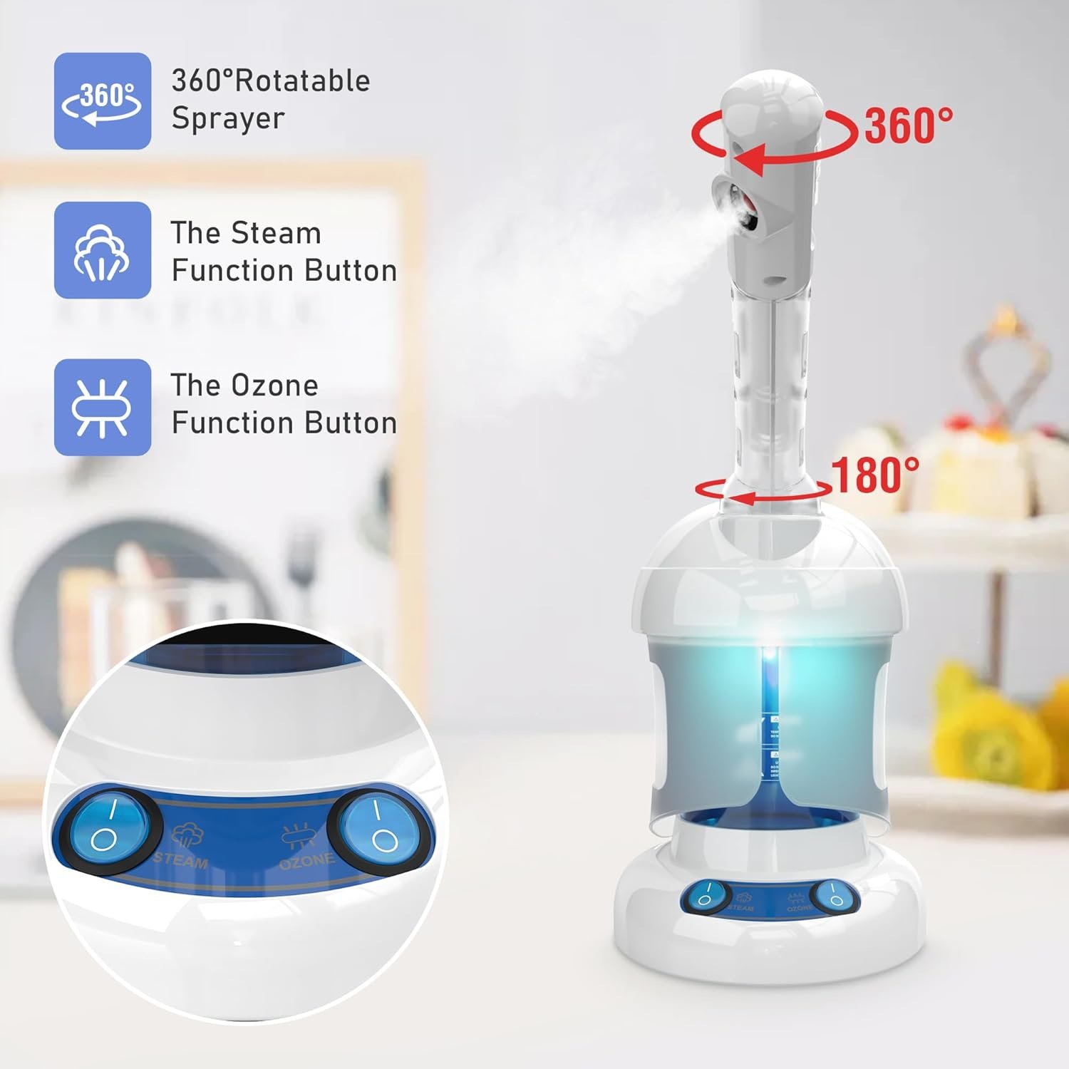 Facial Steamer - Ozone Steamer with Extendable Arm - Professional Nano Ionic Facial Steamer for Deep Cleaning - Portable for Personal Care Use at Home or Salon - Image 4
