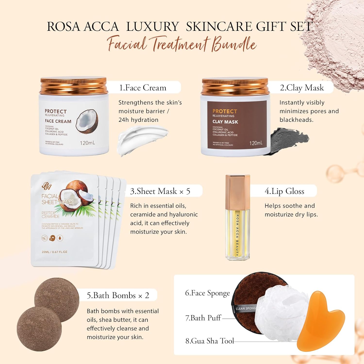 Mother's Day Gifts, Coconut 32 Pcs Facial Skin Care Kit, Home Spa & Self-Care Gifts Basket Set, Bath and Body Gifts for Women, Face Sheet Mask, Serum, Birthday, Christmas, Anniversary, Wife, Mom - Image 4