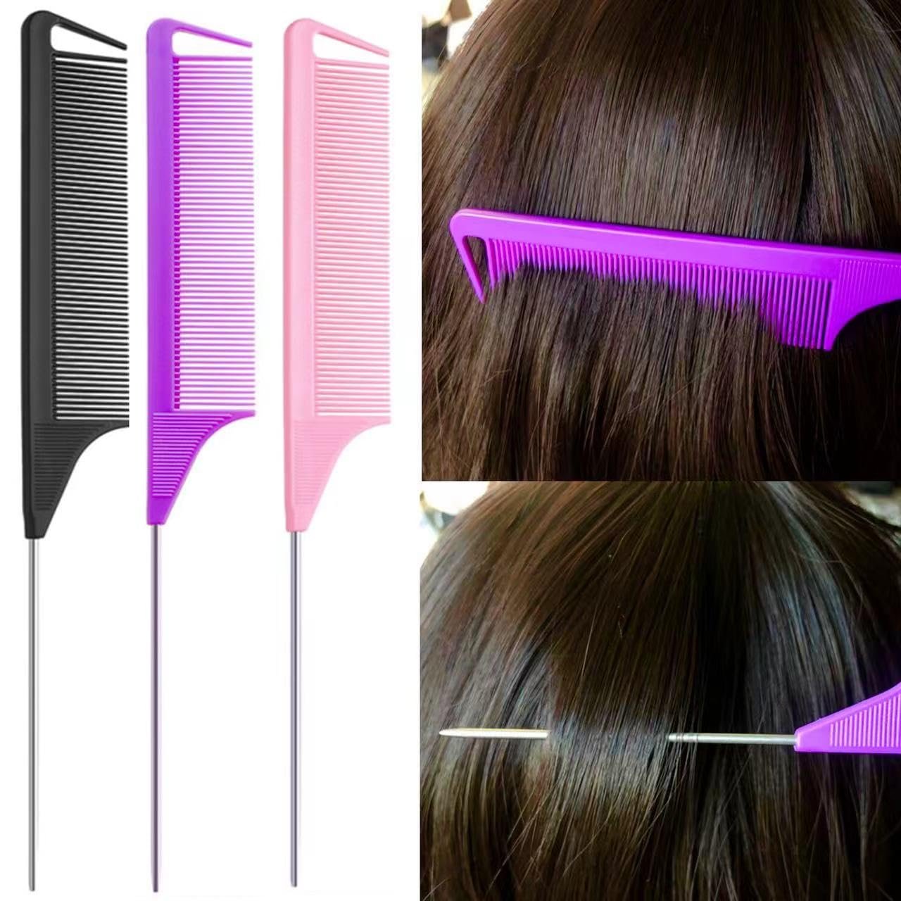 Luumxai 9pcs Topsy Hair Tail Tool and rat tail comb set,6pcs French Braiding Tool ring,3Pcs Metal Parting Combs,Woman Girl Hair Styling (Pink,Purple, Black) - Image 5
