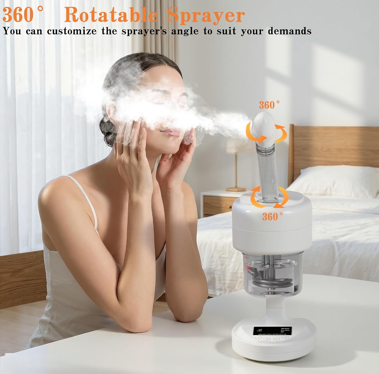 Nano Ionic Facial Steamer, 360° Rotatable Portable Mist Sprayer, Warm Mist Face Steamer for Pores Deep Cleansing Skin Moisturizing, Home SPA Facial Skin Care Device, White - Image 5