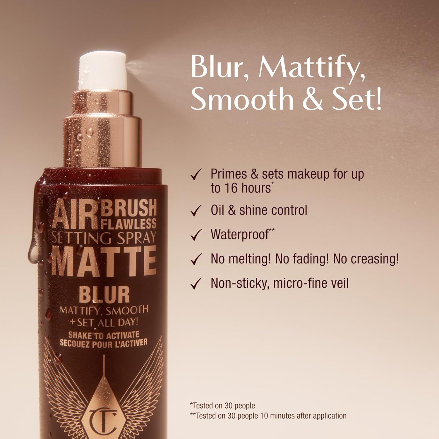 Charlotte Tilbury Airbrush Flawless Matte Setting Spray – Ultra‑Fine Mist to Prime & Set Face Makeup for Up to 16 Hours – Soothes, Blurs Pores & Calms Skin - Image 2