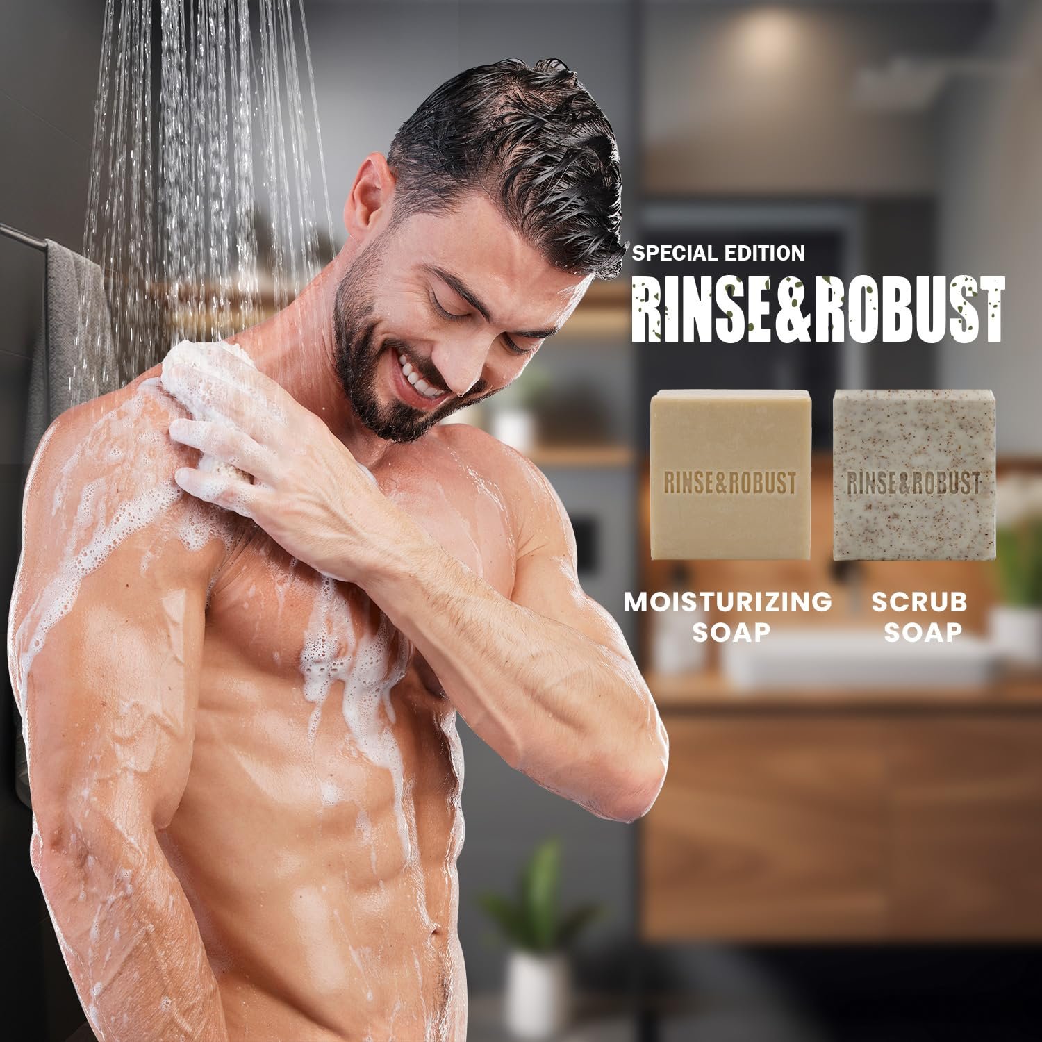 Rinse & Robust Mens Bar Soap Bath Bar Soap 3Pack Handmade Natural Soap Bar Set Cleansing Bar Moisturizing&Exfoliating Scrub Soap Gift Set for Men | Leather, Sandalwood, Teakwood | 3.5 oz of 3 Bars - Image 8