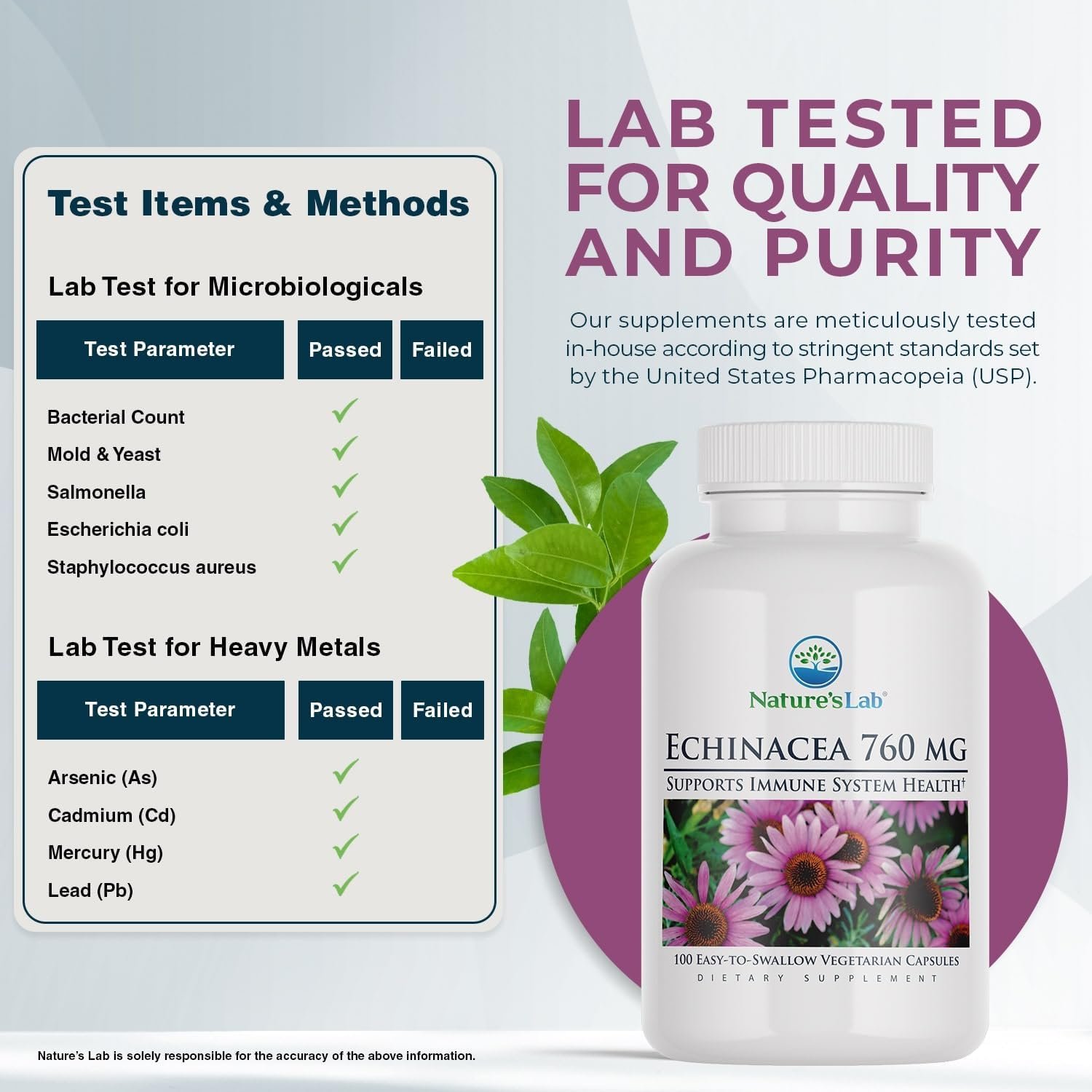 Nature's Lab Echinacea 760mg Dietary Supplement - Powerful All Natural Immune System Support - Non-GMO, Gluten Free - 100 Capsules (50 Day Supply) - Image 4