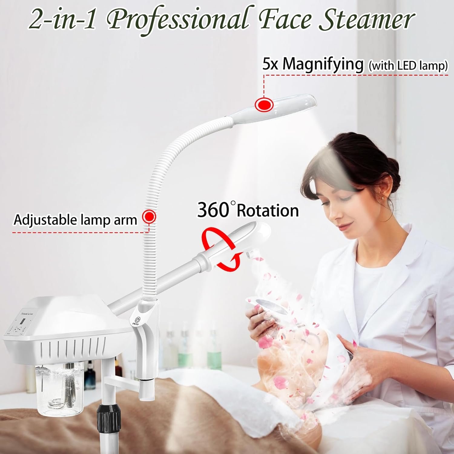 Professional Facial Steamer for Deep Hydration,2in1 Ozone Face Steamer with 5X Magnifying Lamp,Suitable for Home Use or Beauty Spa Deep Cleansing and Hydration - Image 4