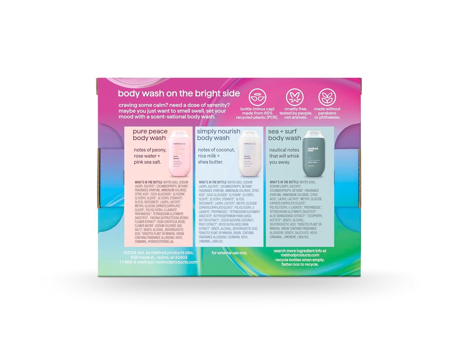 Method Body Wash Gift Set, Pure Peace, Simply Nourish and Sea + Surf, 3.4 oz Travel Size Bottles - Image 2