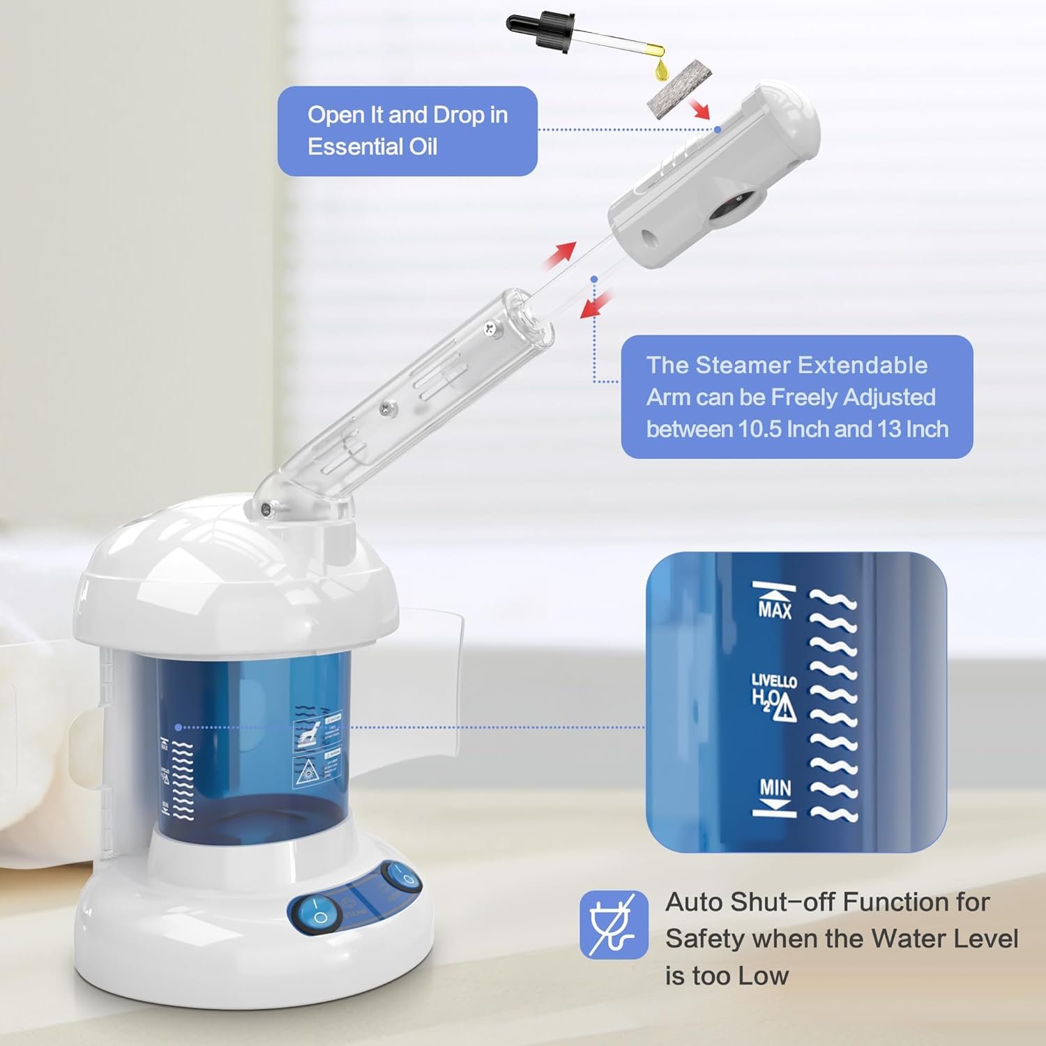 Facial Steamer - Ozone Steamer with Extendable Arm - Professional Nano Ionic Facial Steamer for Deep Cleaning - Portable for Personal Care Use at Home or Salon - Image 5