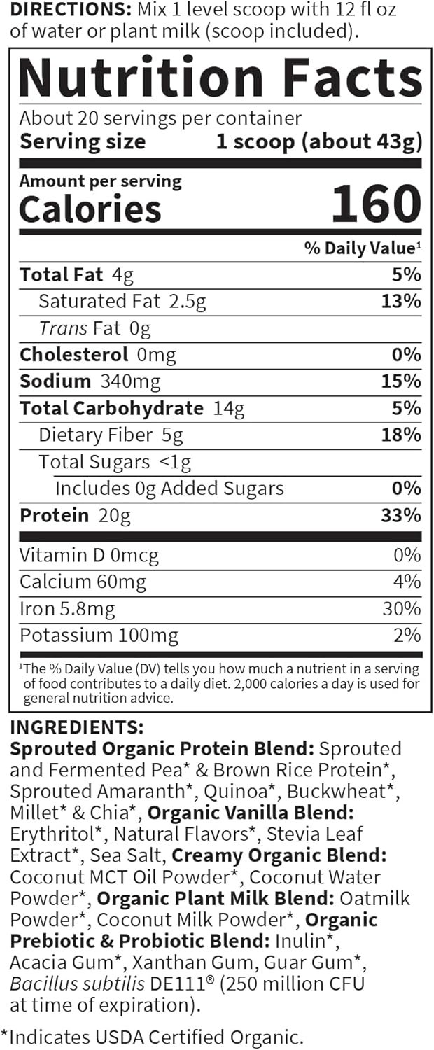 Garden of Life Creamy Plant Protein + Oat Milk Powder + Vanilla Flavor Vegan Protein Powder – Plant Based, Prebiotics & Probiotics, Gluten-Free, Non-GMO, Vanilla Cookie Flavor, 2 LBS - Image 6