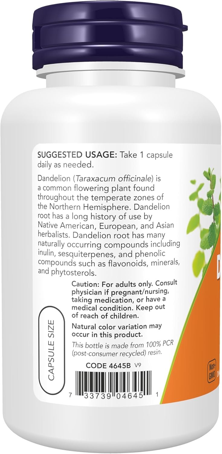 NOW Foods Supplements, Dandelion Root (Taraxacum officinale) 500 mg, Herbal Supplement, For Dietary, 100 Veg Capsules - Image 3
