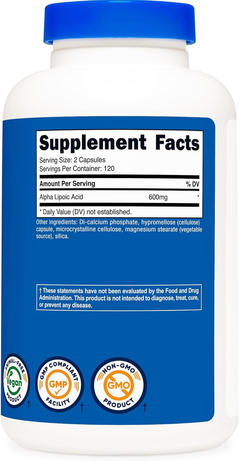 Nutricost Alpha Lipoic Acid 600mg Per Serving, 240 Capsules - Gluten Free, Vegetarian Capsules, Soy Free & Non-GMO - Image 5