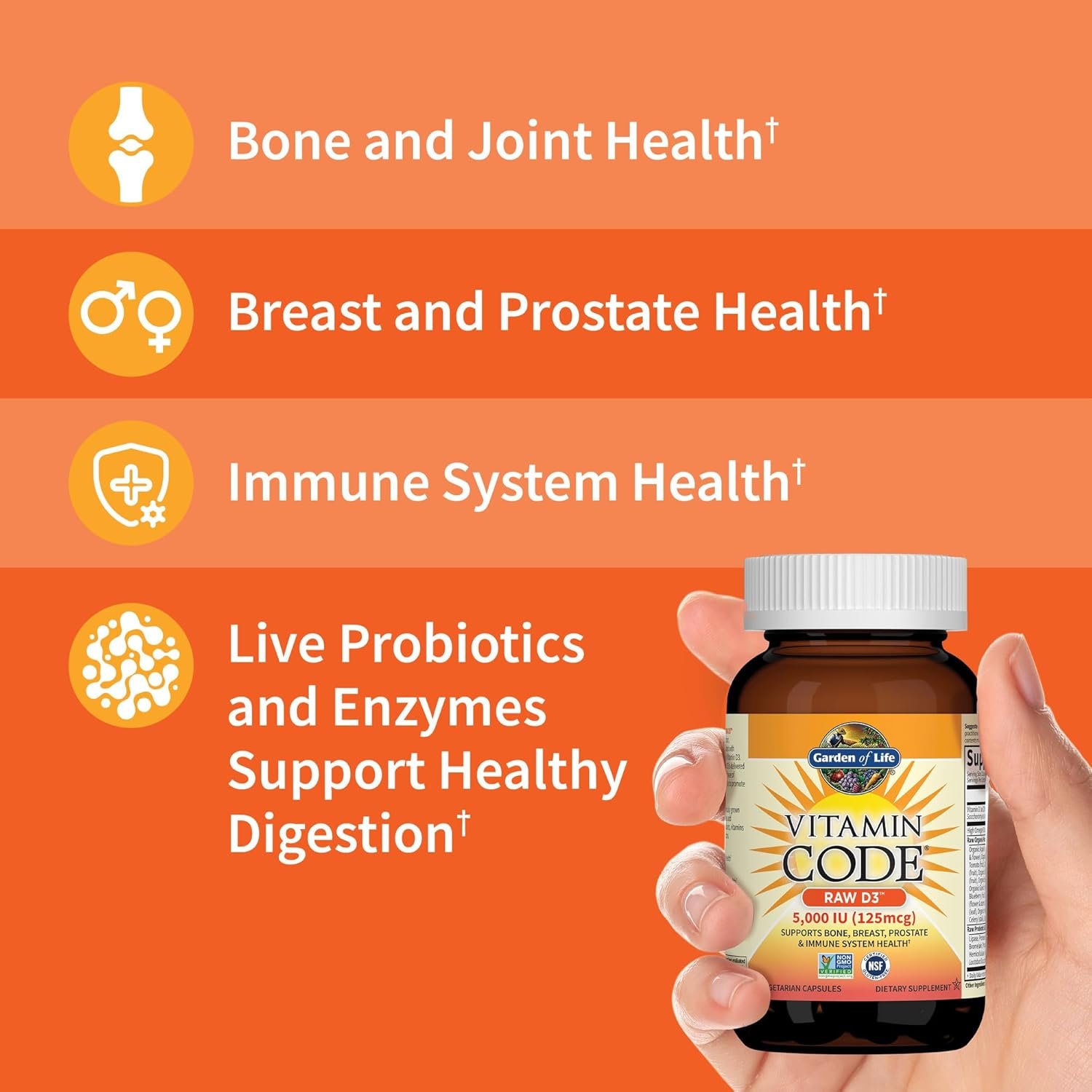 Garden of Life Vitamin D3 5000 IU, Raw Whole Food Supplements with Chlorella, Fruit, Veggies & Probiotics for Bone & Immune Health, 60 Vegetarian Capsules - Image 2