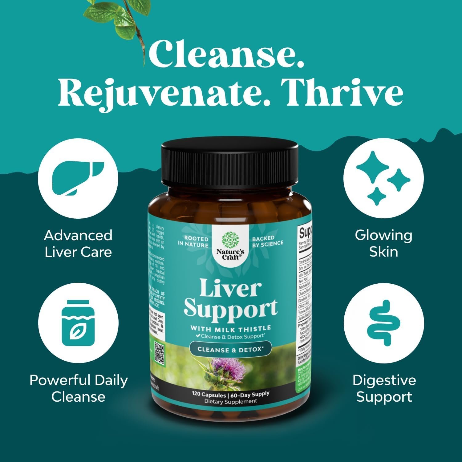 Natures Craft Liver Cleanse Detox & Repair 120 Capsules - Herbal Liver Support Milk Thistle Supplement - Silymarin Milk Thistle Supplements with Dandelion Root, Choline, Beetroot & Artichoke Extract - Image 4