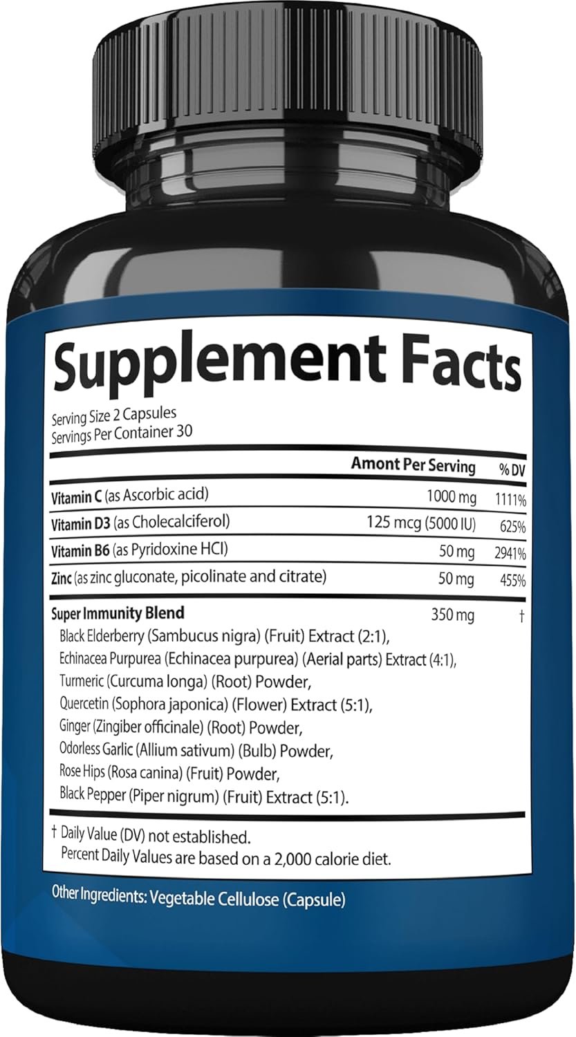 StrongVit Immune Support Supplement 12 in 1 Complex with Vitamin C, D3, Zinc, Echinacea, Elderberry, Ginger, Turmeric. Immune Defend for Men & Women, Non-GMO, Gluten-Free, Vegan, USA - Image 8
