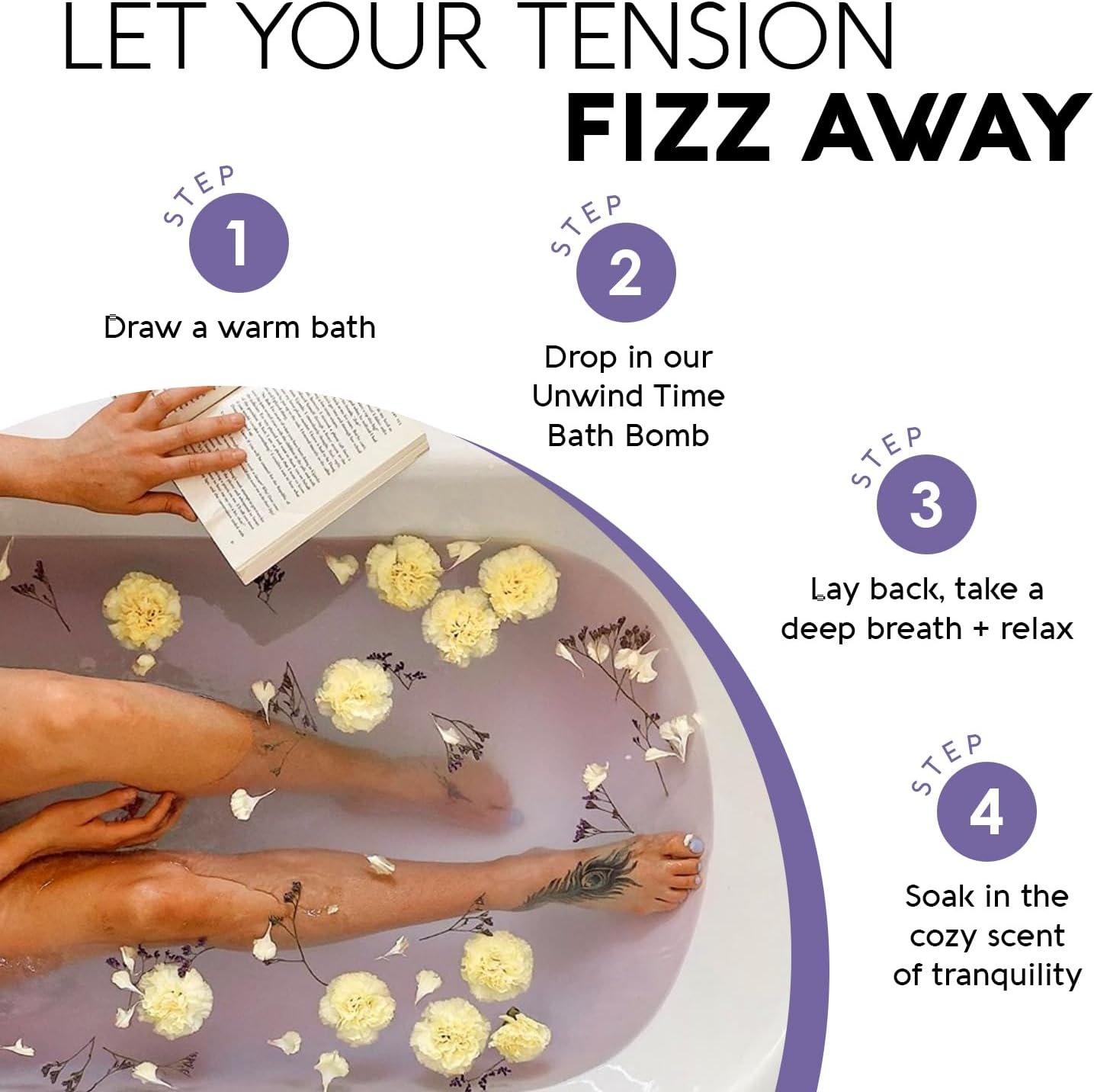 Nature's Beauty Lavender & Rosemary Bath Bomb Multi-Pack - Luxury Fizzy Spa Bath Bomb to Help Calm, Soothe + Revive Dull and Dry Skin Made with Coconut Oil & Witch Hazel, 5.5 oz (4 Pack) - Image 3