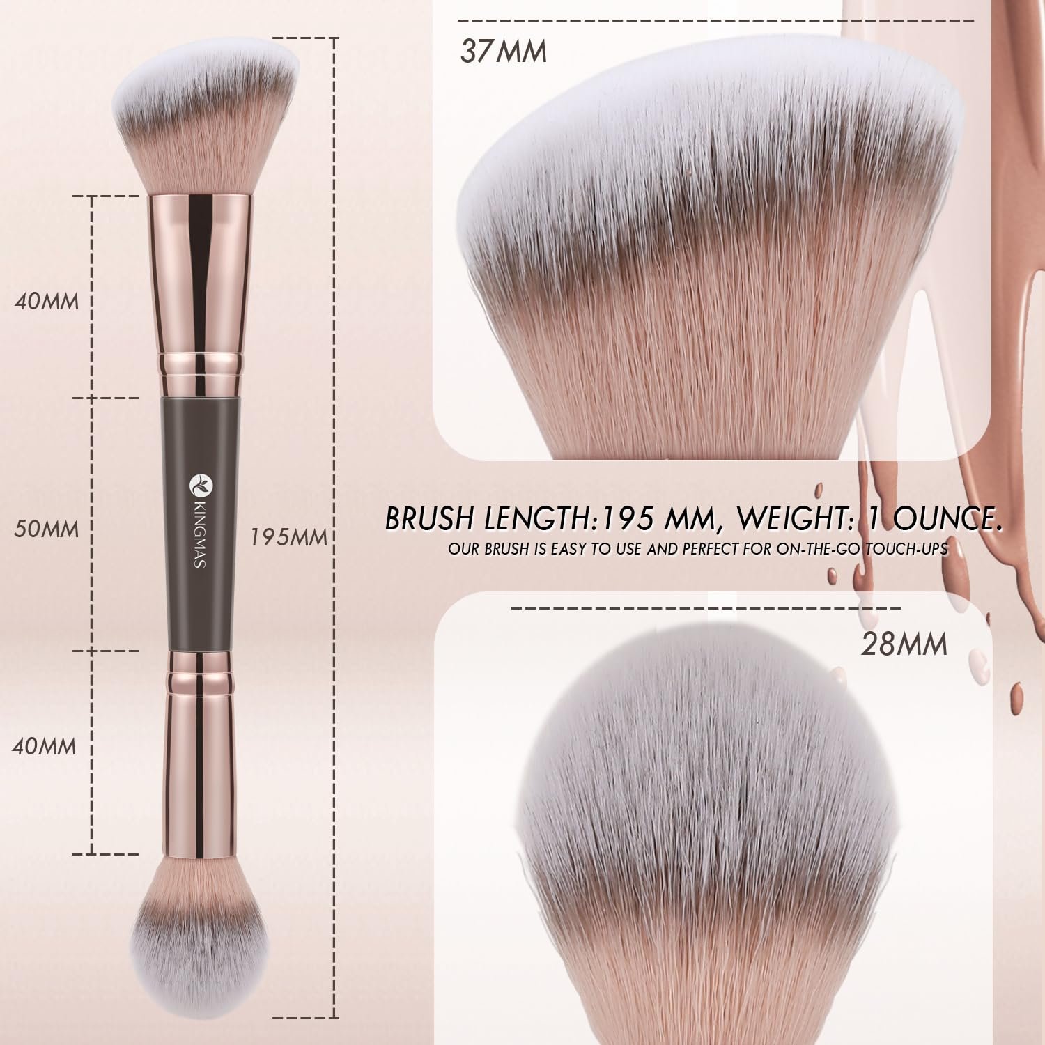KINGMAS Foundation Makeup Brush, Double Ended Bronzer Brush Angled & Round Contour Brushes for Beauty Blending Liquid Powder, Concealer Cream Cosmetics Blush (Brown) - Image 6