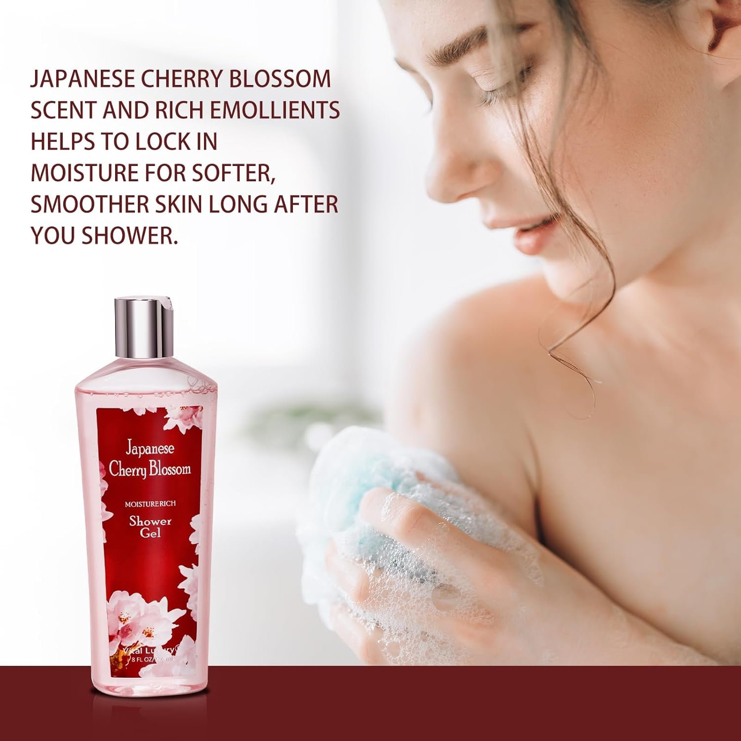 Japanese Cherry Blossom Bath and Body Set Shower Gel and Body Cream - Nourishing and Moisturizing Daily Skincare - 8 fl.oz / 236mL Each, Birthday Anniversary Wedding Gifts for Her and Him - Image 5