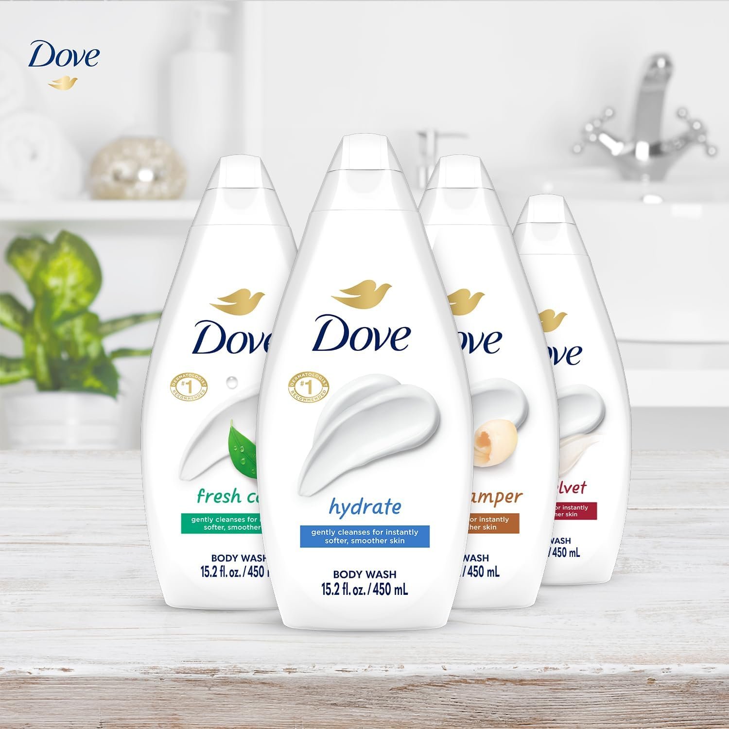 Dove Body Wash Variety 6-Pack – Hydrate, Gentle Pamper, Fresh Care, and Silky Velvet, 15.2 Oz Ea - Image 5