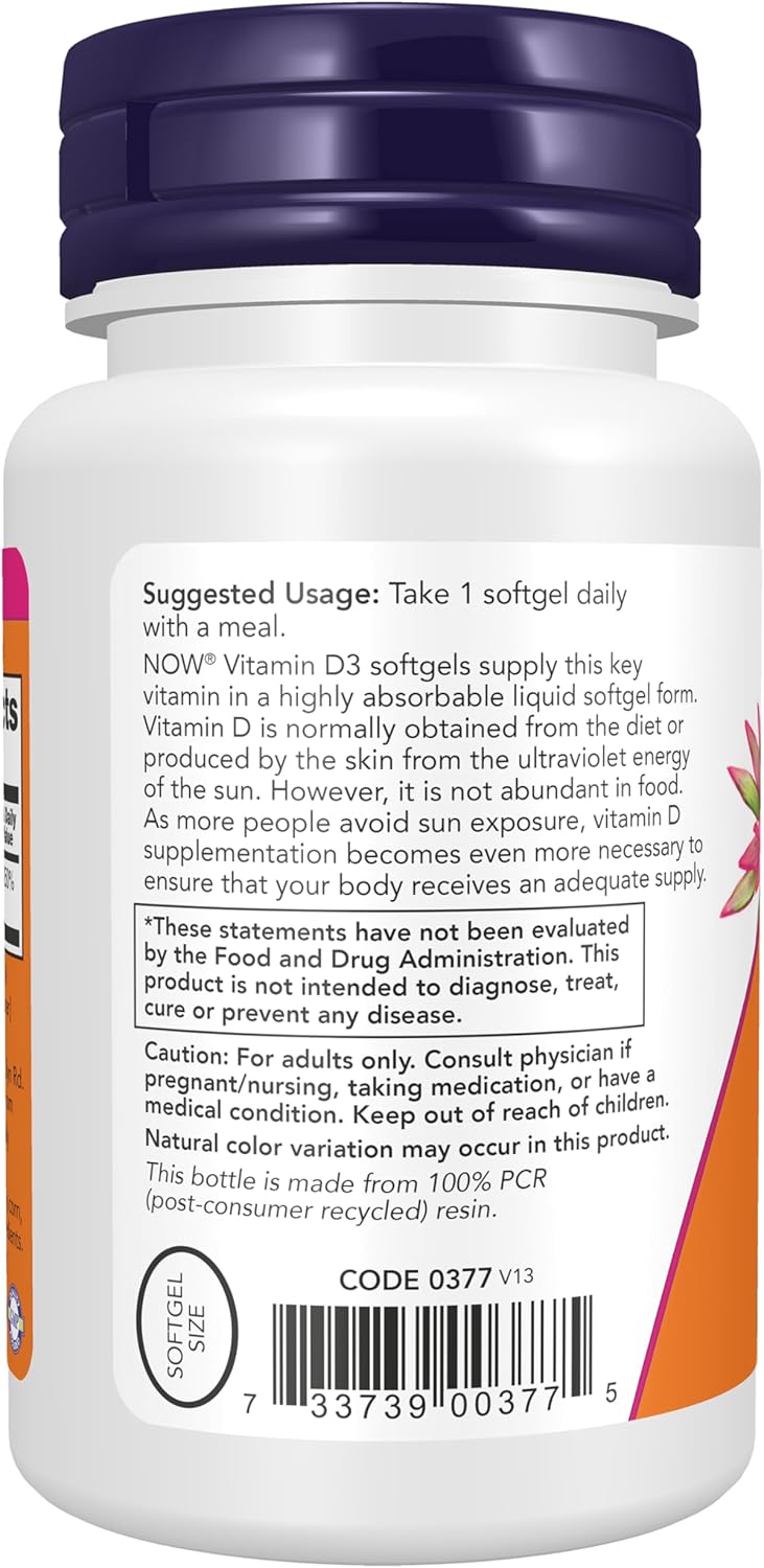 NOW Foods Supplements, Vitamin D-3 2,000 IU, High Potency, Structural Support*, 240 Softgels - Image 3
